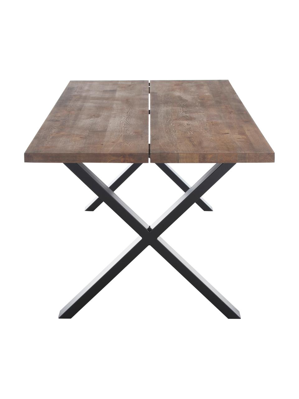 Tavolo con piano in legno massiccio Montpellier, 200x95 cm, Struttura: metallo verniciato a polv, Legno di quercia, oliato, Larg. 200 x Prof. 95 cm