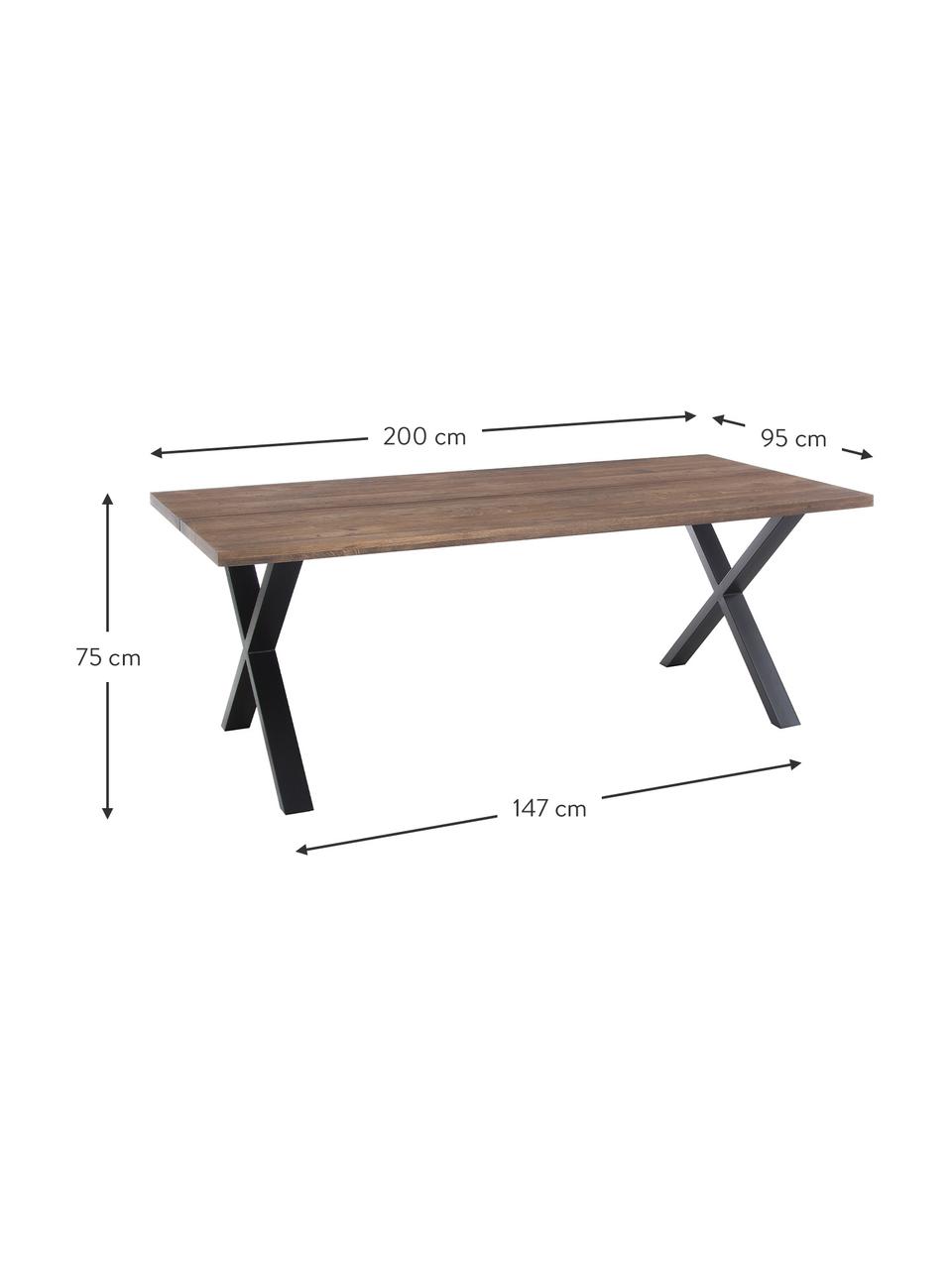 Jedálenský stôl s masívnou drevenou doskou Montpellier, 200 x 95 cm, Dymový dub, čierny, Š 200 x H 95 cm