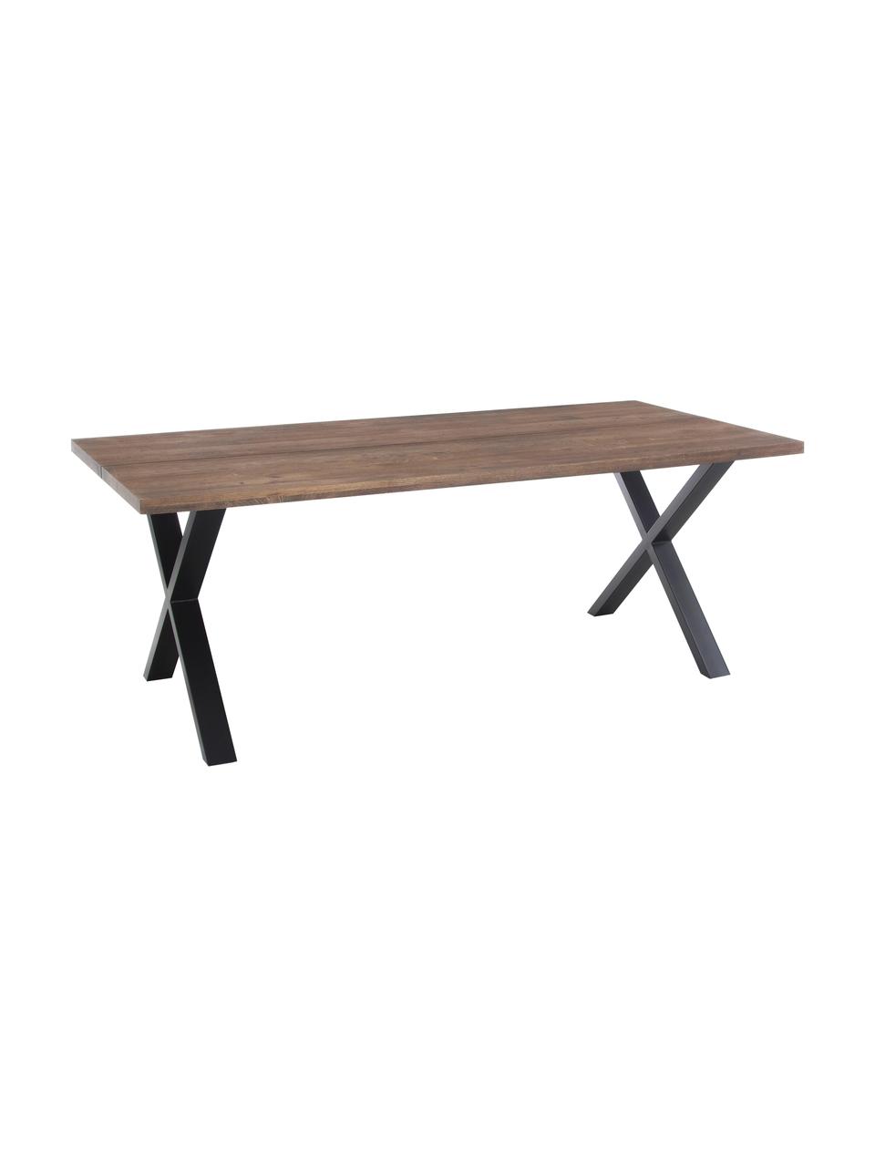 Eettafel Montpellier met massief houten blad, 200 x 95 cm, Tafelblad: massief geolied eikenhout, Poten: gepoedercoat staal, Geolied eikenhout, B 200 x D 95 cm