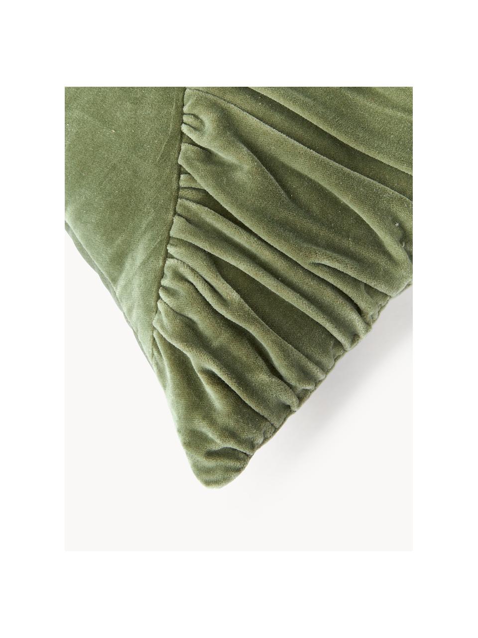 Cuscino in velluto con balze Vada, Verde oliva, Larg. 50 x Lung. 50 cm