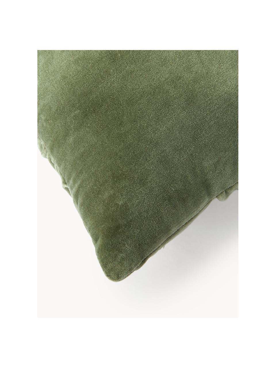 Coussin en velours Vada, Vert olive, larg. 50 x long. 50 cm