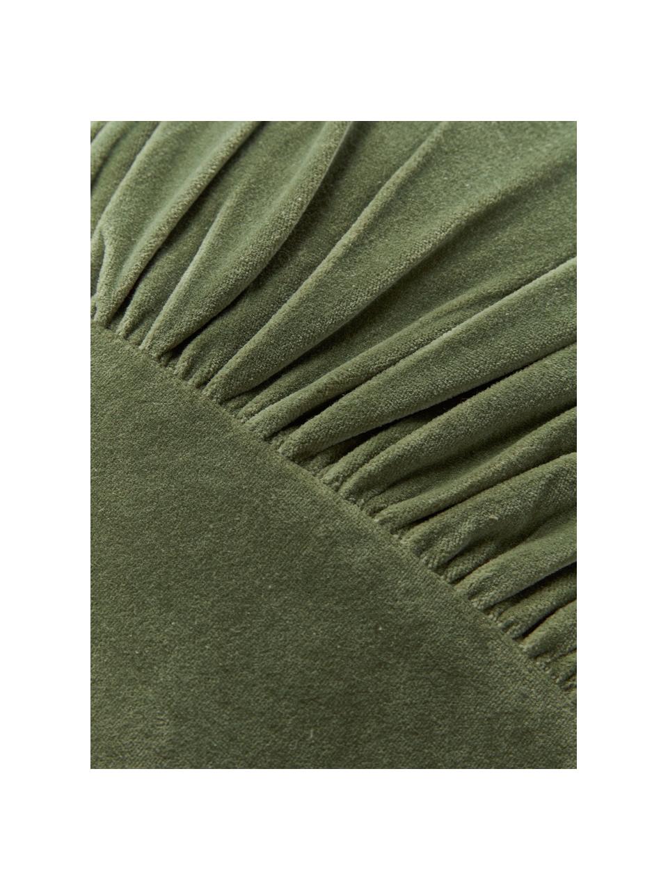 Cojín de terciopelo con volantes Vada, Funda: 100% terciopelo de algodó, Verde oliva, An 50 x L 50 cm