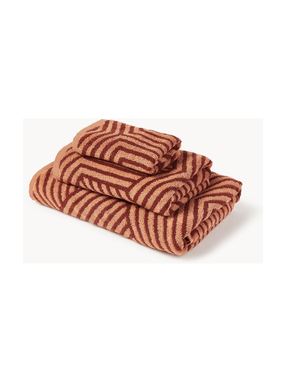 Toalla de manos Fatu A, Tonos terracota, Set de 4 (toallas lavabo y toallas ducha)