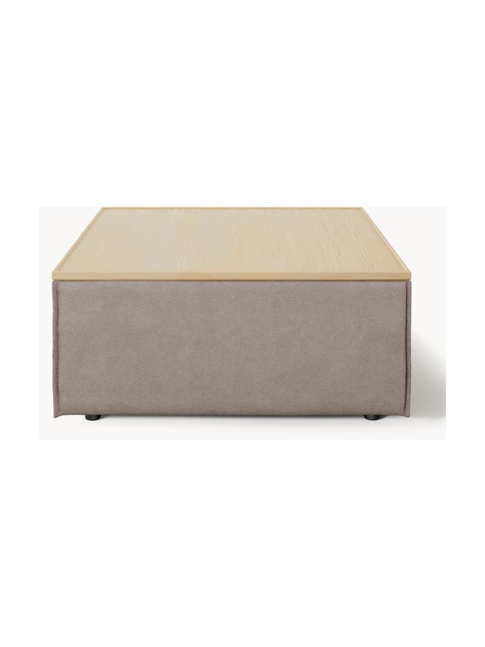 Sofa-Hocker Lennon mit Stauraum, Bezug: 100 % Polyester Der strap, Tablett: Eichenholz, Spannplatte m, Gestell: Spanplatte, mitteldichte , Webstoff Taupe, helles Eichenholz, B 88 x T 88 cm