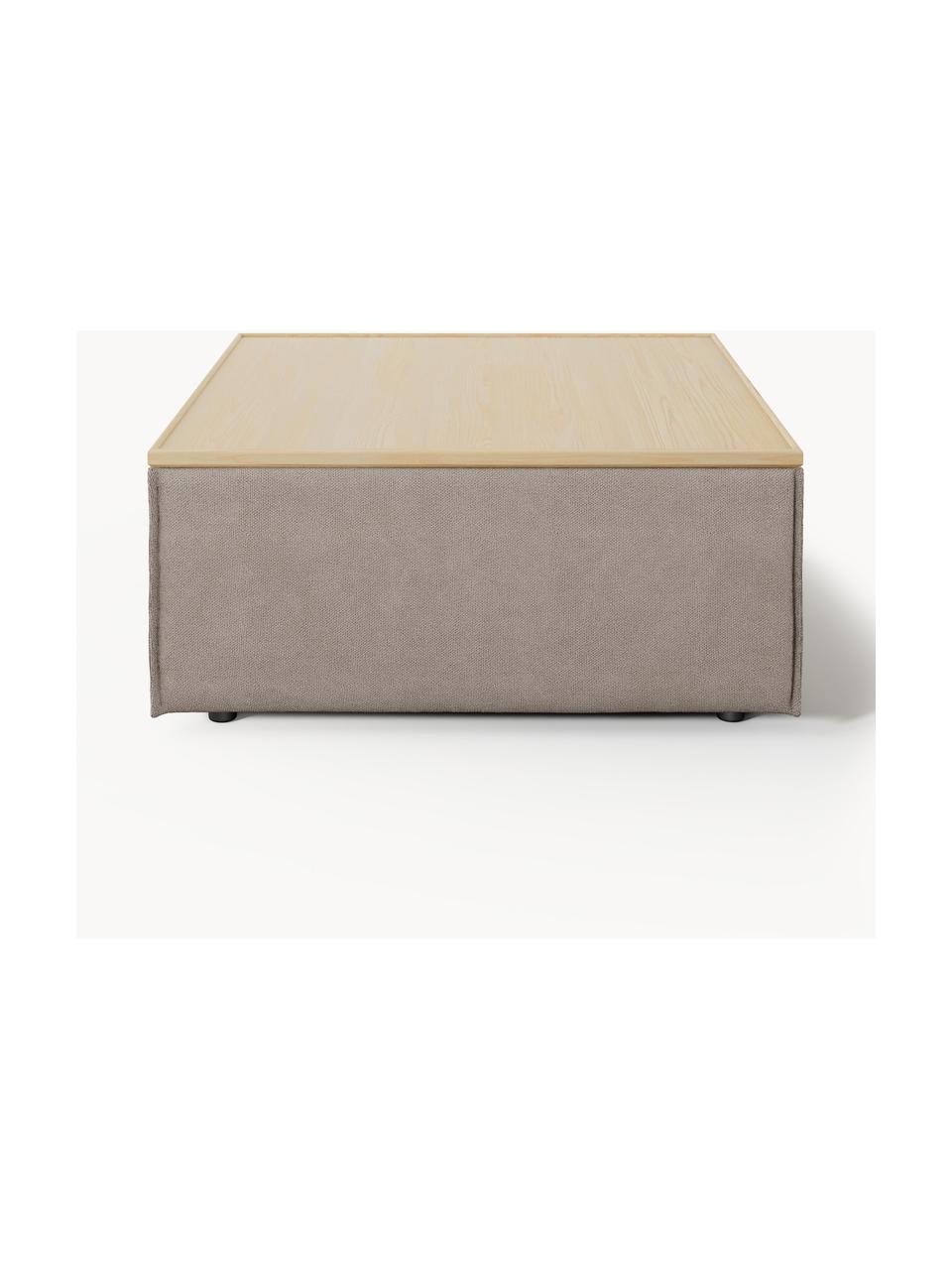 Sofa-Hocker Lennon mit Stauraum, Bezug: 100 % Polyester Der strap, Tablett: Eichenholz, Spannplatte m, Gestell: Spanplatte, mitteldichte , Webstoff Taupe, helles Eichenholz, B 88 x T 88 cm