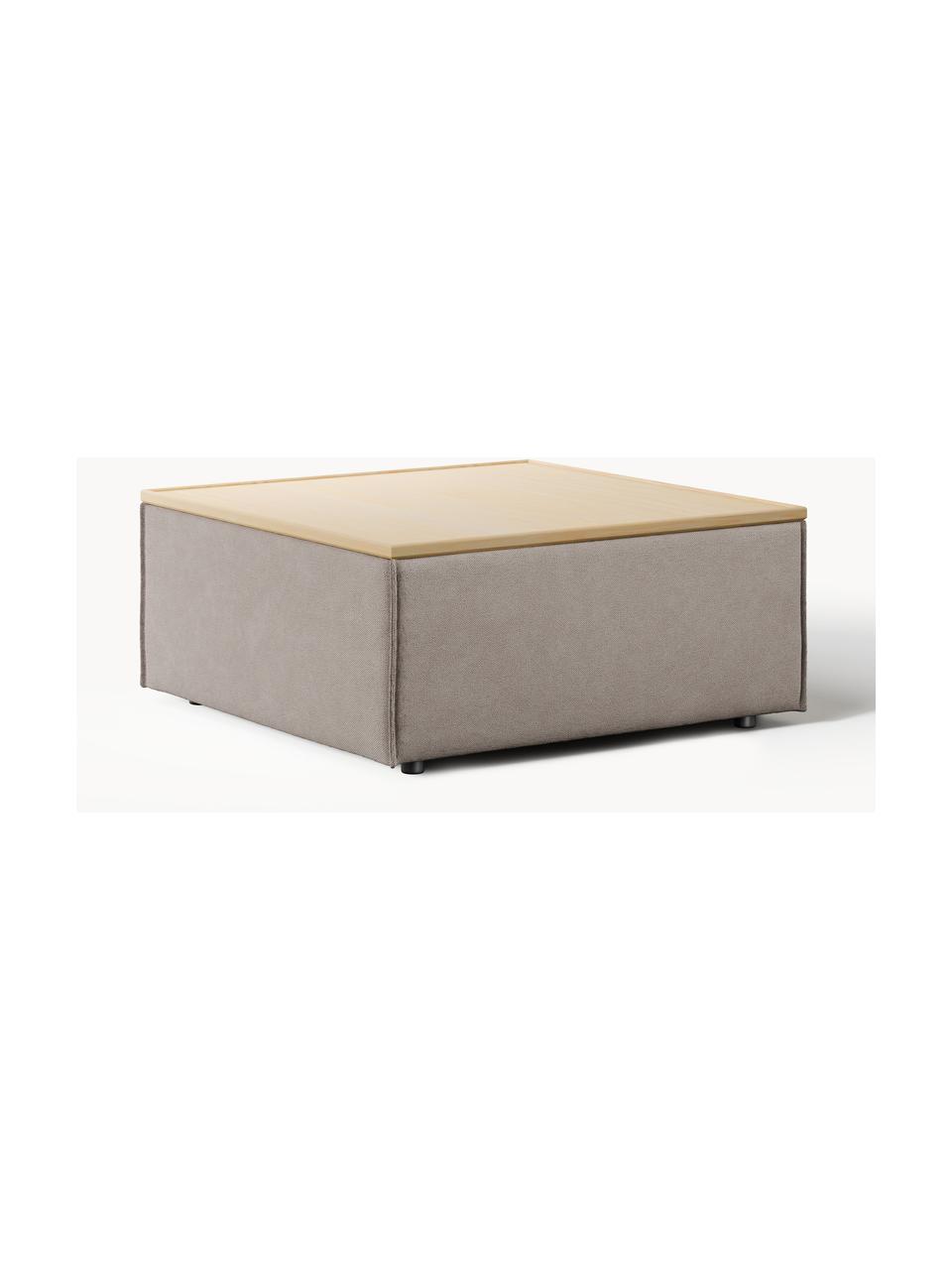 Sofa-Hocker Lennon mit Stauraum, Bezug: 100 % Polyester Der strap, Tablett: Eichenholz, Spannplatte m, Gestell: Spanplatte, mitteldichte , Webstoff Taupe, helles Eichenholz, B 88 x T 88 cm