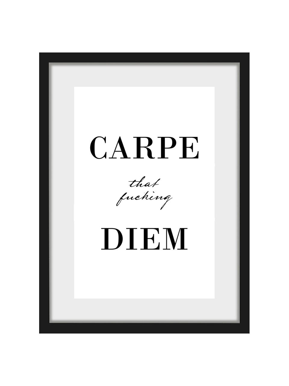 Impression numérique encadrée Carpe Diem, Image : noir, blanc Cadre : noir, larg. 30 x haut. 40 cm