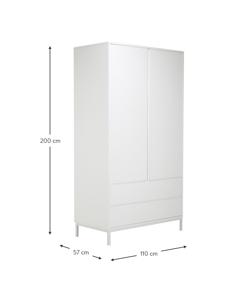 Kledingkast Ikaro in wit, 2 deuren, Frame: gelakt MDF, Poten: gepoedercoat metaal, Wit, B 110 x H 200 cm
