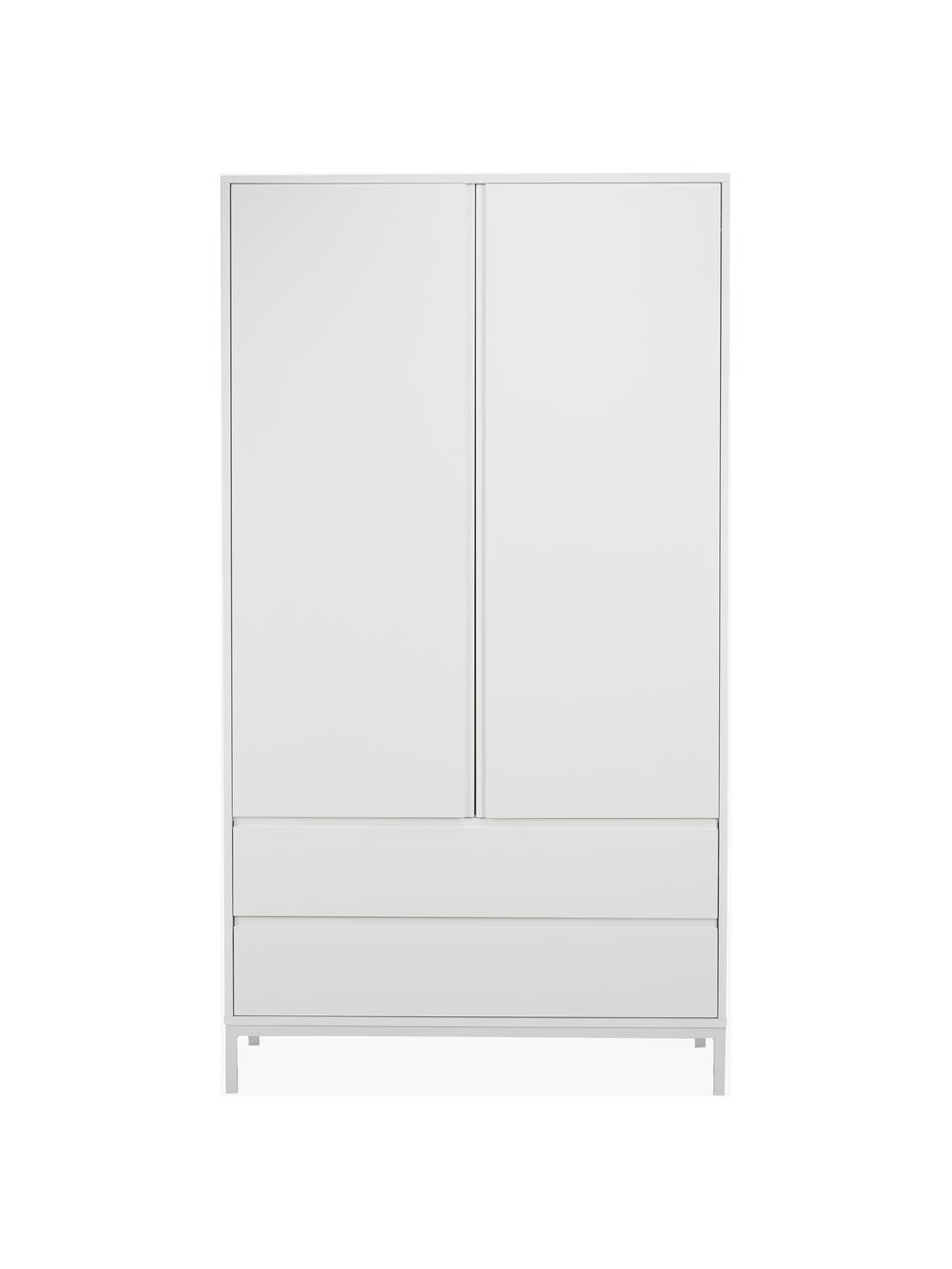 Armario Ikaro, 2 puertas, Estructura: tablero de fibras de dens, Estantes: aglomerado revestido de m, Patas: metal con pintura en polv, Blanco, An 110 x Al 200 cm