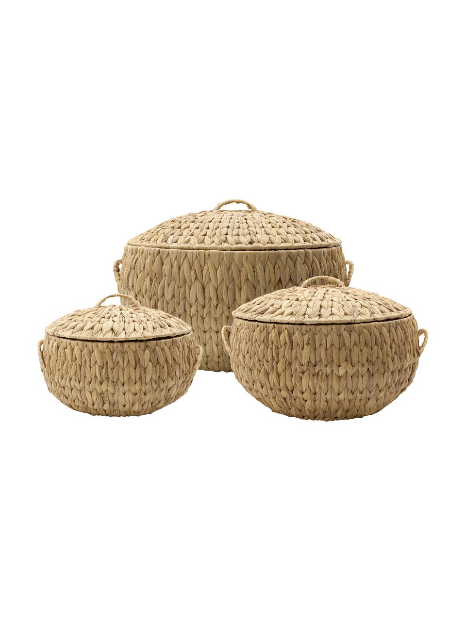 Opbergmanden Rata, 3-delig, Mand: waterhyacint, Frame: staaldraad, Bruin, Set met verschillende groottes