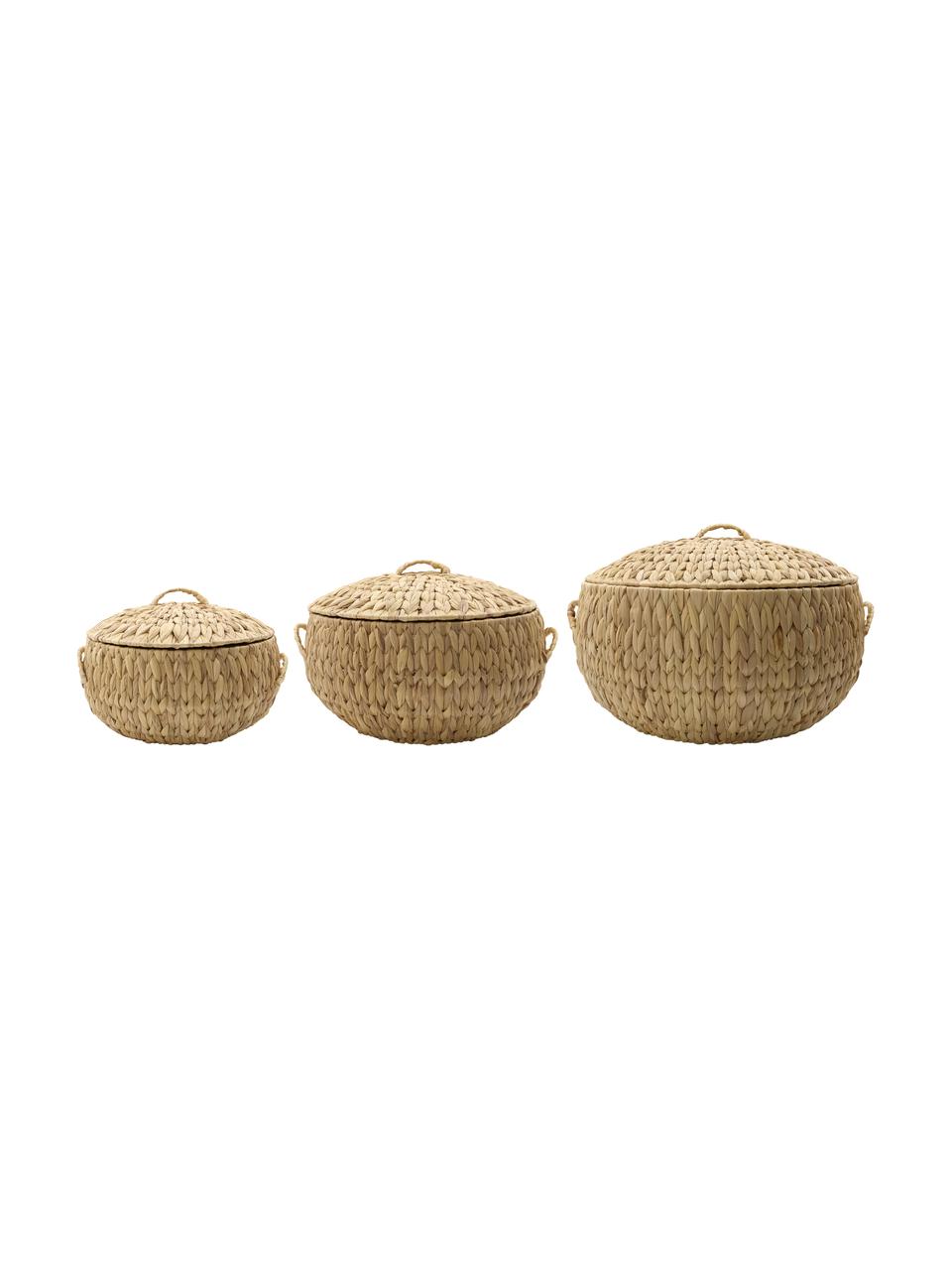 Opbergmanden Rata, 3-delig, Mand: waterhyacint, Frame: staaldraad, Bruin, Set met verschillende groottes