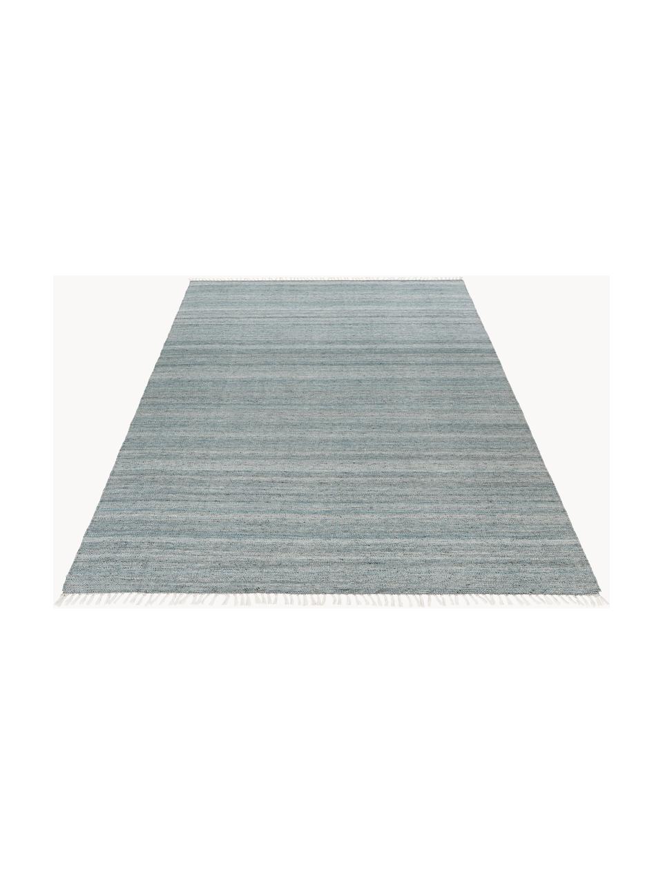 Tappeto da interno-esterno tessuto a mano con frange Nador, 100% polietilene, Azzurro, Larg. 80 x Lung. 150 cm (taglia XS)