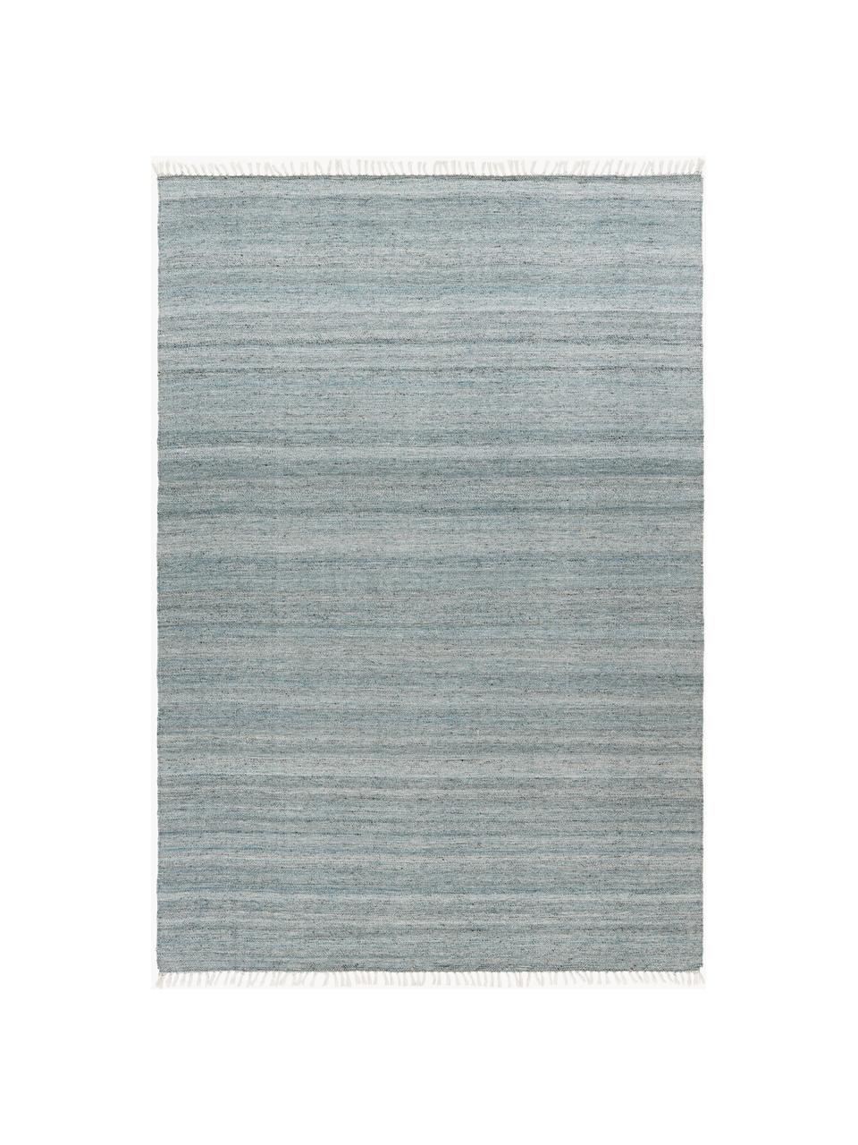 Tappeto da interno-esterno tessuto a mano con frange Nador, 100% polietilene, Azzurro, Larg. 80 x Lung. 150 cm (taglia XS)