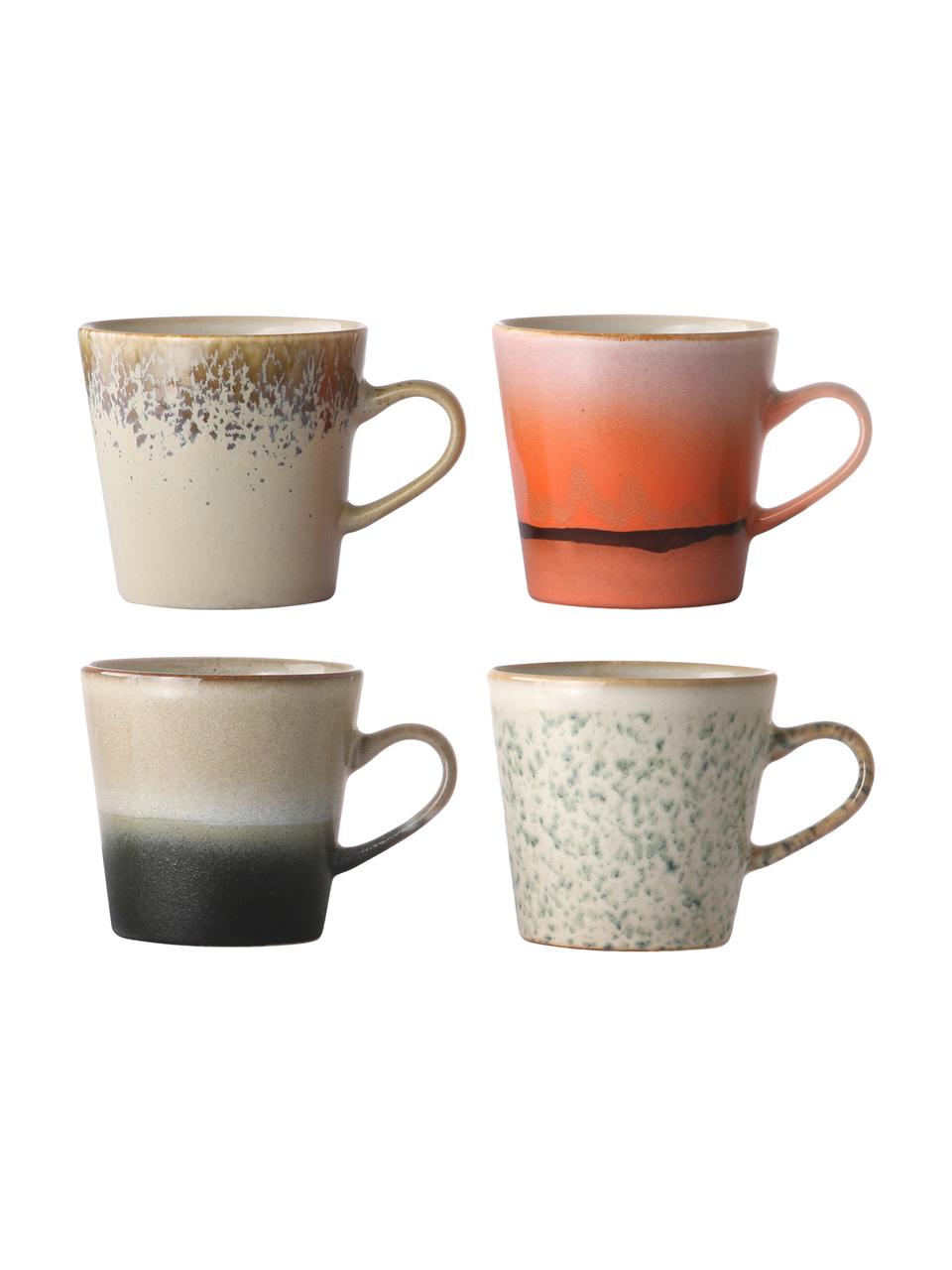 Set de tazas artesanales pequeñas 70's, 4 uds., estilo retro, Gres, Multicolor, Ø 9 x Al 8 cm, 260 ml