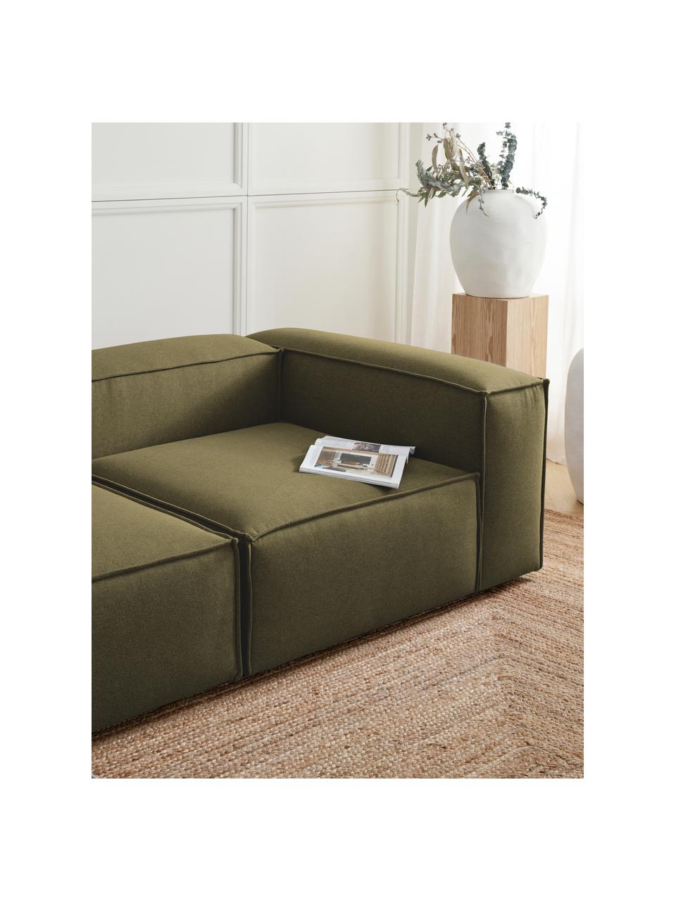 Module d'angle Lennon, Tissu vert olive, larg. 119 x prof. 119 cm, méridienne à gauche