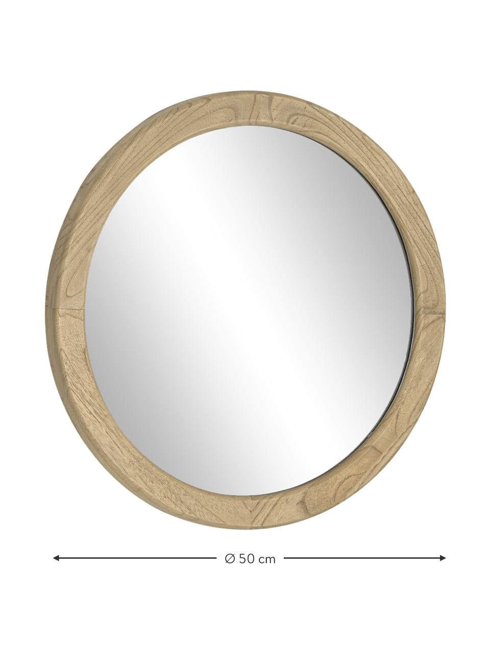 Okrągłe lustro ścienne z ramą z drewna mindi Alum, Jasne drewno naturalne, Ø 50 x G 4 cm