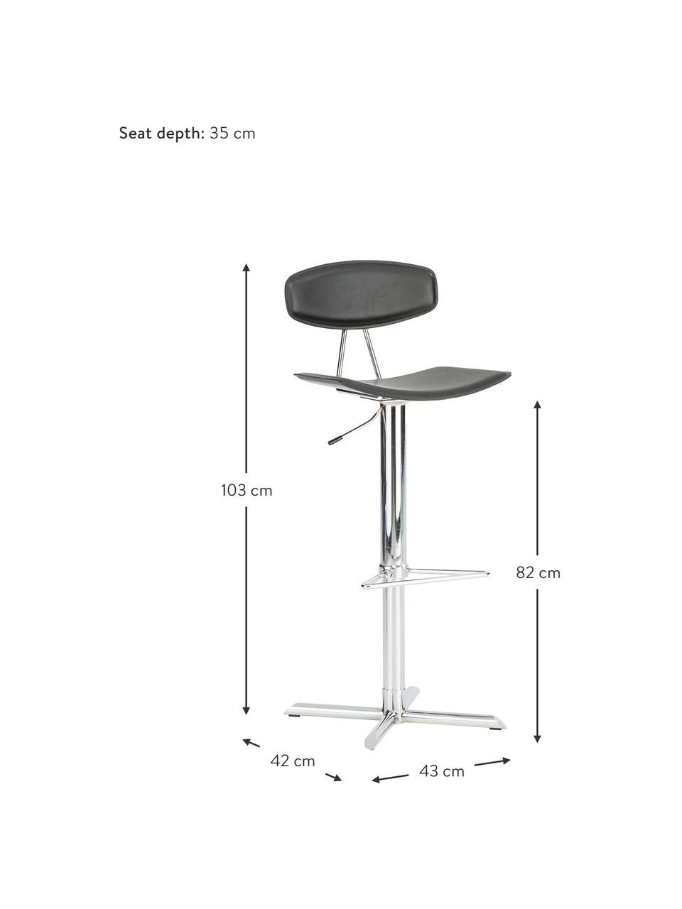 Sedia da bar regolabile in altezza Oulu, Rivestimento: pelle, rilegato, Gambe: metallo, cromato, Nero, metallo, cromato, Larg. 43 x Alt. 103 cm