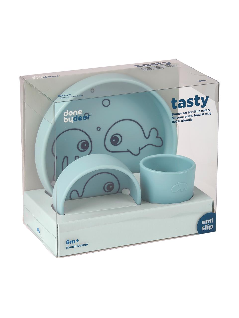 Set 3 piatti Sea Friends, Silicone, adatto agli alimenti Il silicone è morbido e durevole, resistente al calore e adatto per l'uso in microonde, forni e congelatori., Blu, Set in varie misure