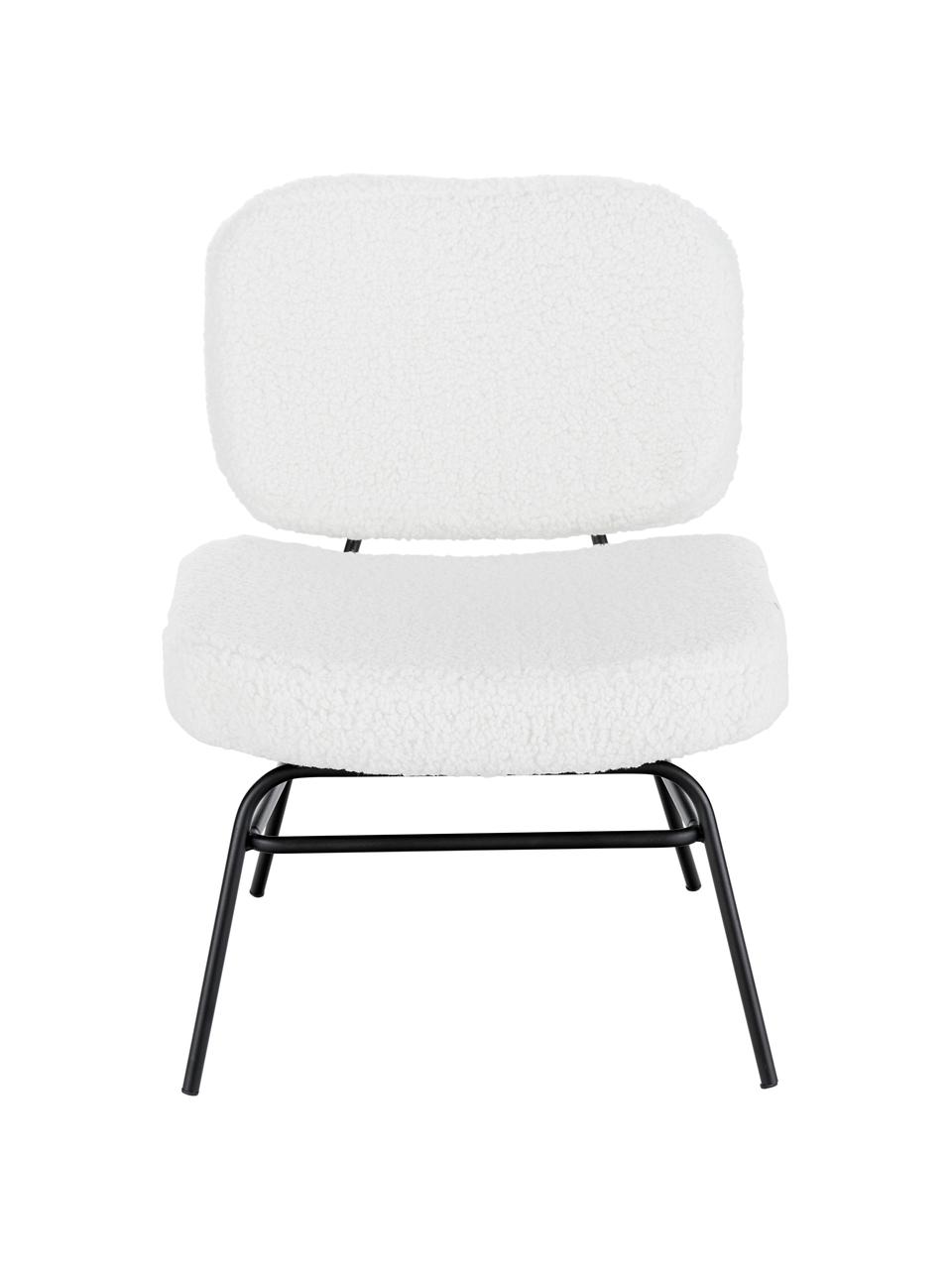 Fauteuil en peluche rembourré Malte, Revêtement : blanc crème Pieds : noir mat, larg. 58 x prof. 71 cm