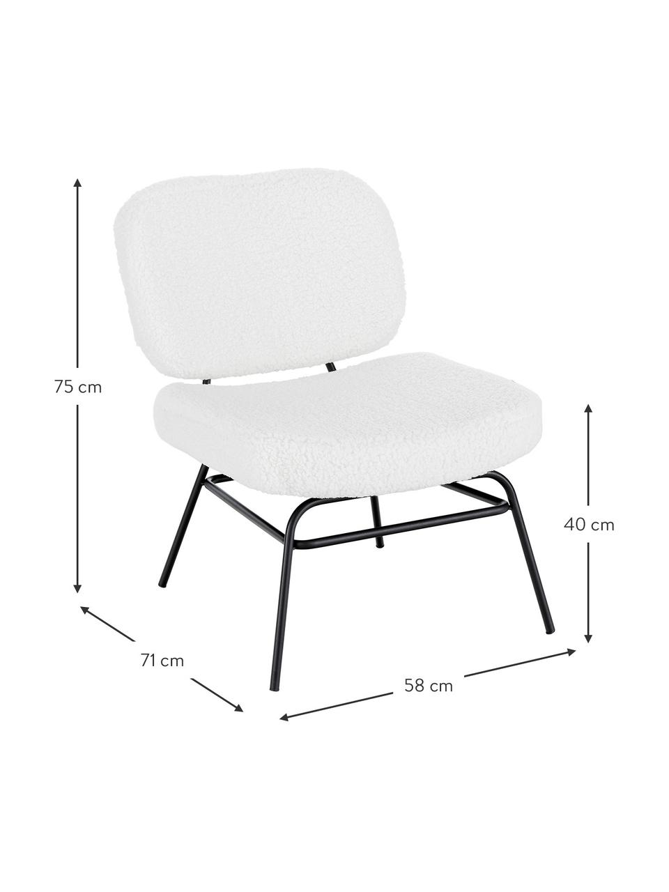 Fauteuil en peluche rembourré Malte, Revêtement : blanc crème Pieds : noir mat, larg. 58 x prof. 71 cm