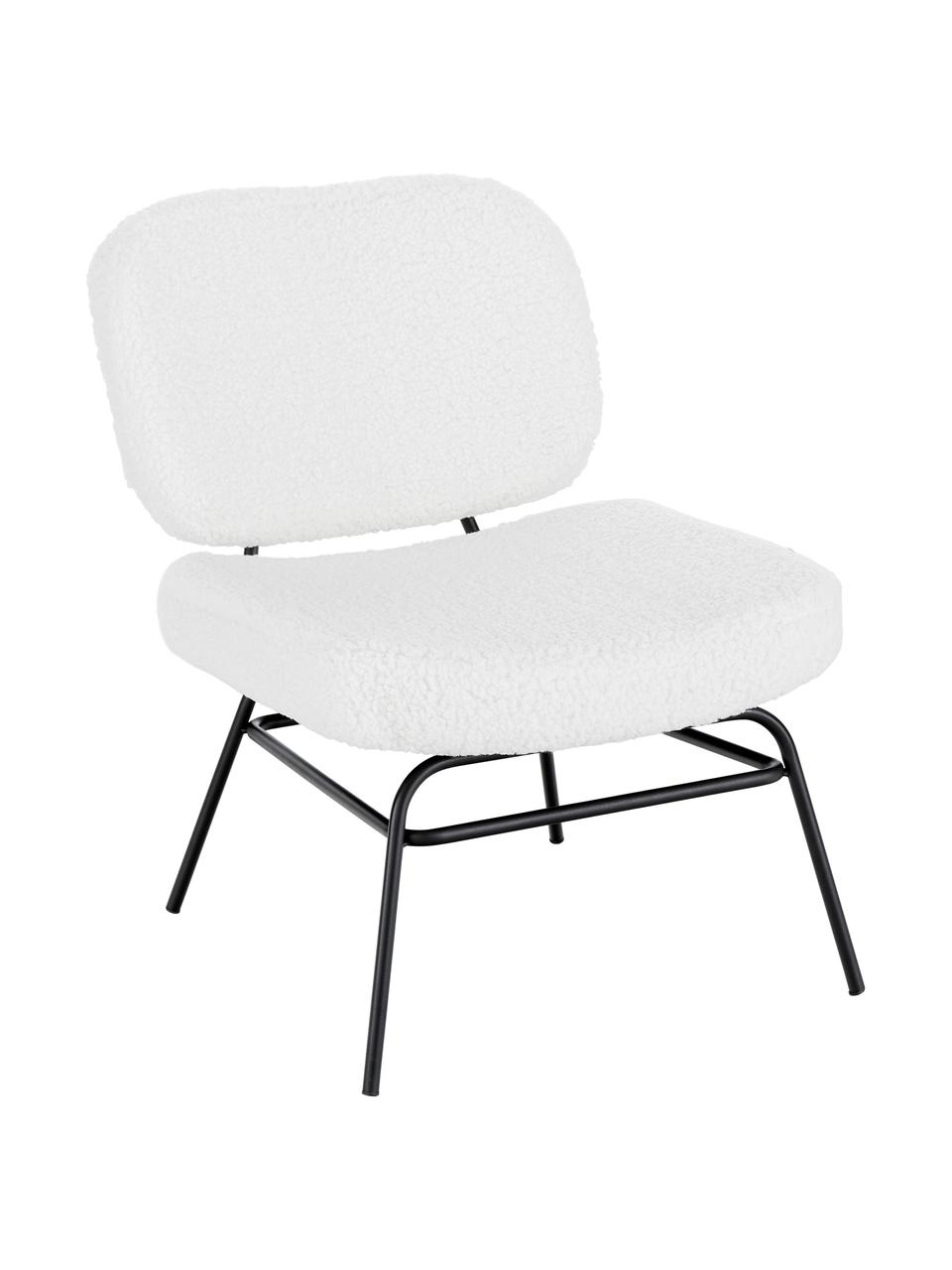 Fauteuil en peluche rembourré Malte, Revêtement : blanc crème Pieds : noir mat, larg. 58 x prof. 71 cm