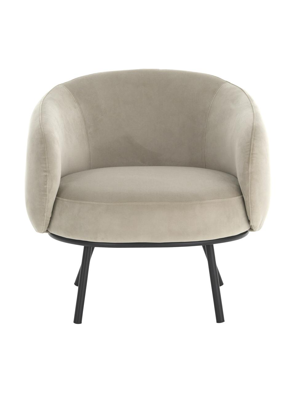 Fluwelen fauteuil Babbla in beige, Bekleding: fluweel (100% polyester), Frame: gecoat metaal, Fluweel beige, zwart, B 73 cm x D 68 cm