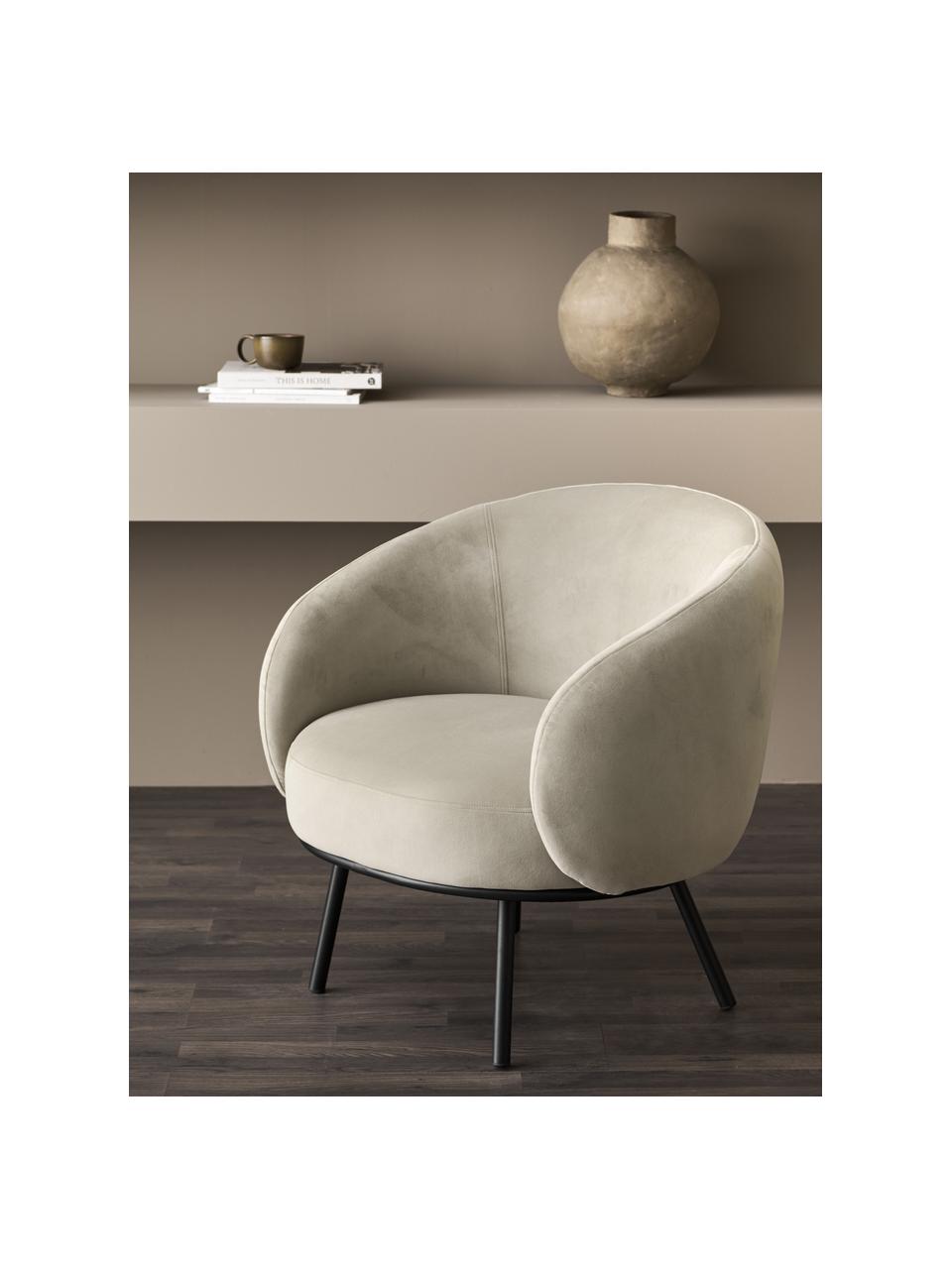 Fauteuil cocktail en velours beige Babbla, Velours beige, noir, larg. 73 x prof. 68 cm