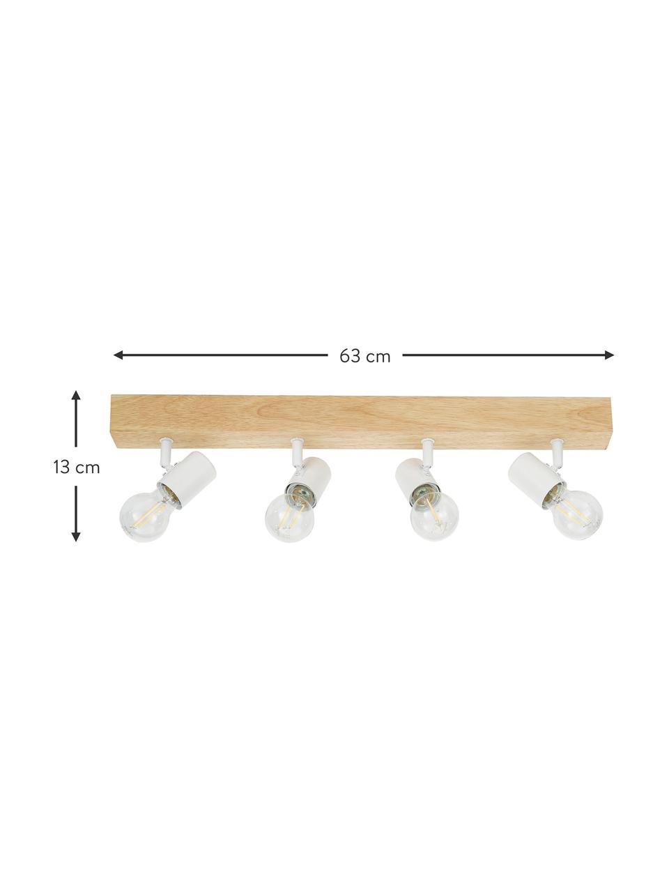 Spot plafond en bois Townshend, Blanc, bois clair, larg. 63 x haut. 13 cm