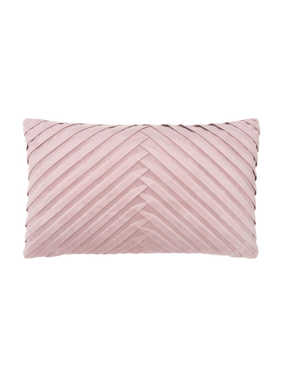 Housse de coussin rectangulaire en velours rose Lucie, 100 % velours de polyester, Rose, larg. 30 x long. 50 cm