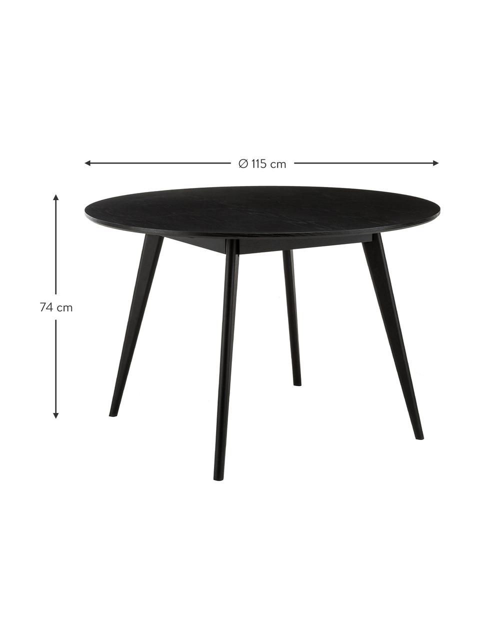 Tavolo rotondo in legno di caucciù Yumi, Ø 115 cm, Gambe: legno di albero della gom, Legno, nero verniciato, Ø 115 x Alt. 74 cm
