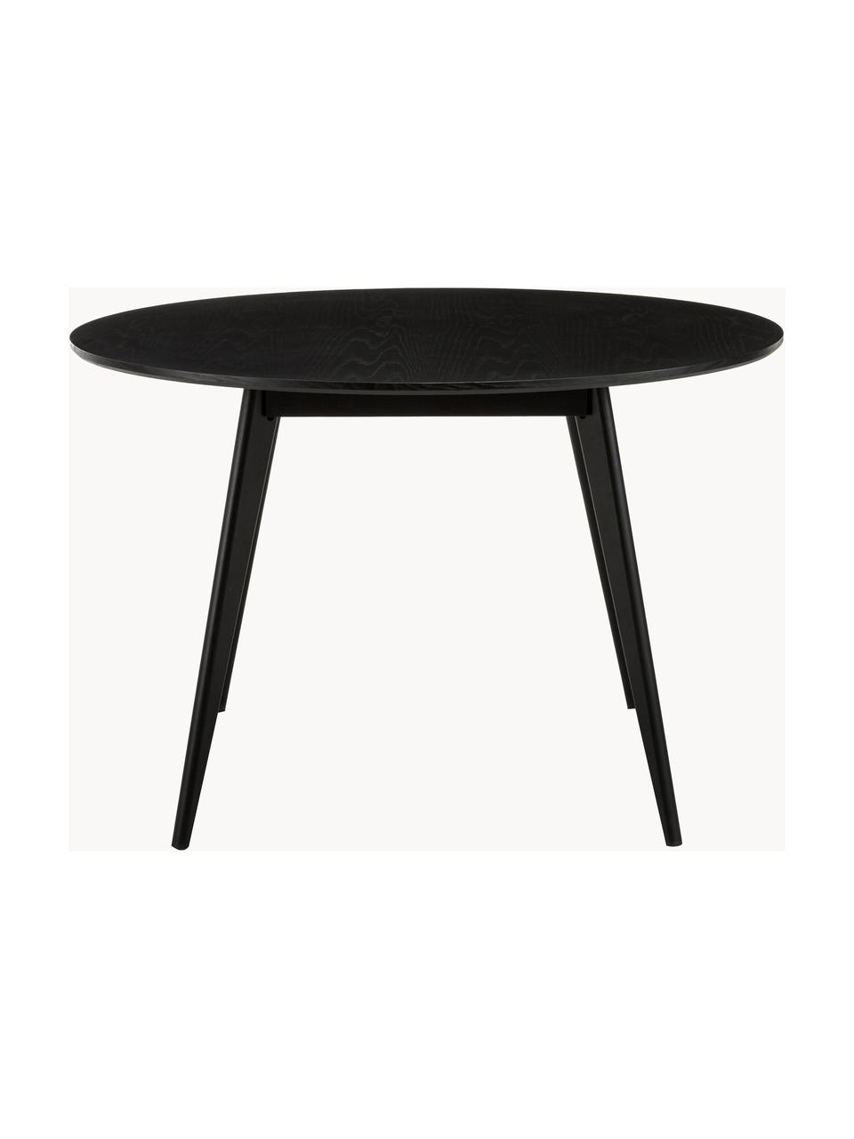 Mesa de comedor redondan de madera de caucho Yumi, Ø 115 cm, Tablero: tablero de fibras de dens, Patas: madera de caucho maciza y, Madera de roble pintada en negro, Ø 115 cm