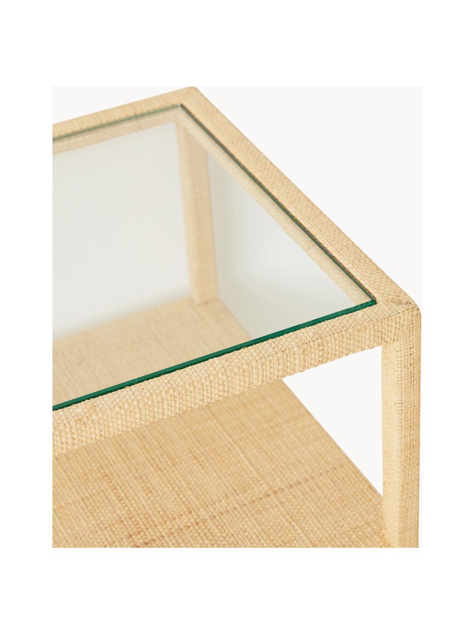 Console artisanale avec plateau en verre Raffia, Beige clair, larg. 120 x prof. 78 cm