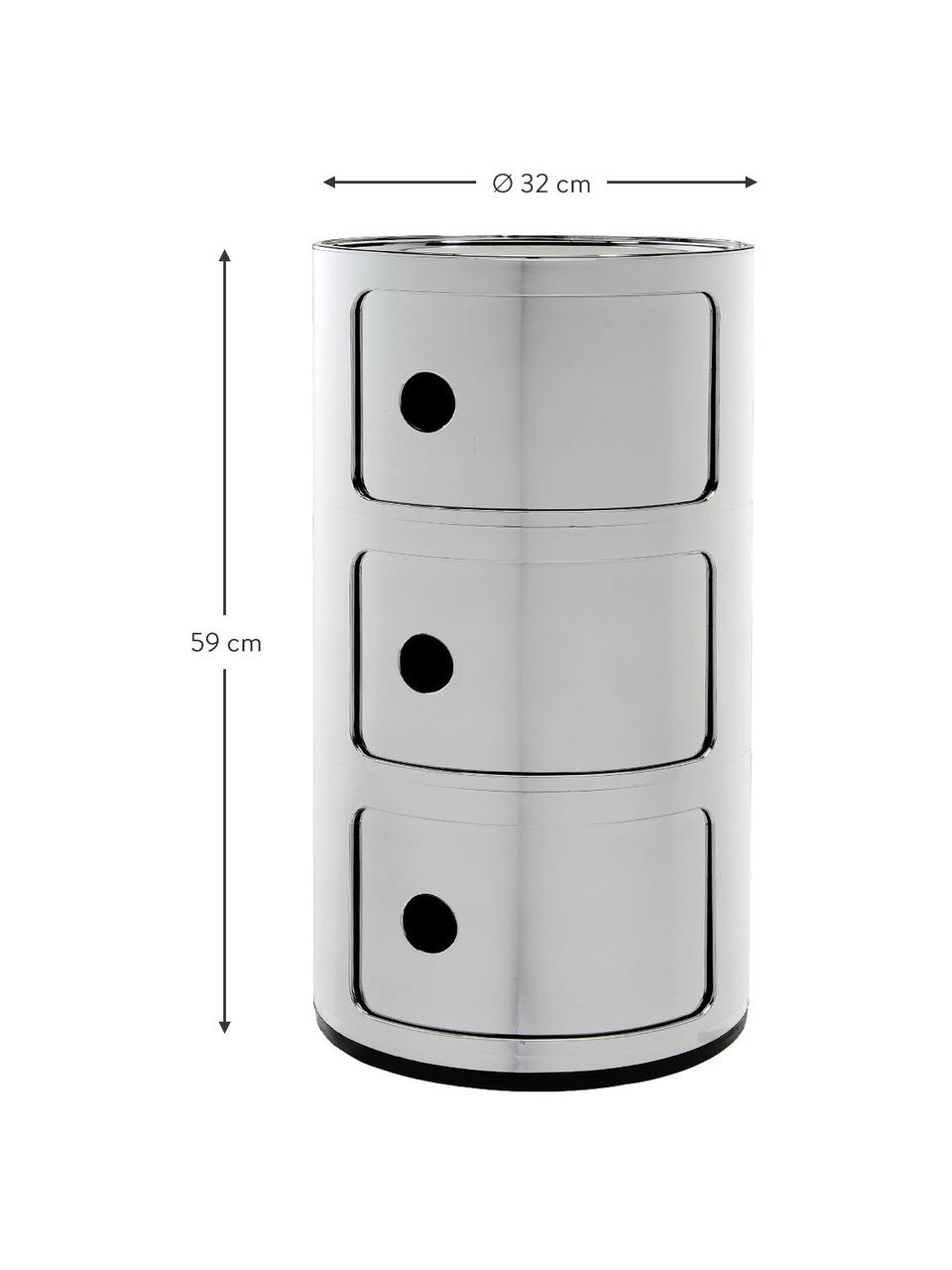 Design container Componibili, 3 modules, Kunststof (ABS), gelakt, Greenguard-gecertificeerd, Chroomkleurig, glanzend, Ø 32 x H 59 cm