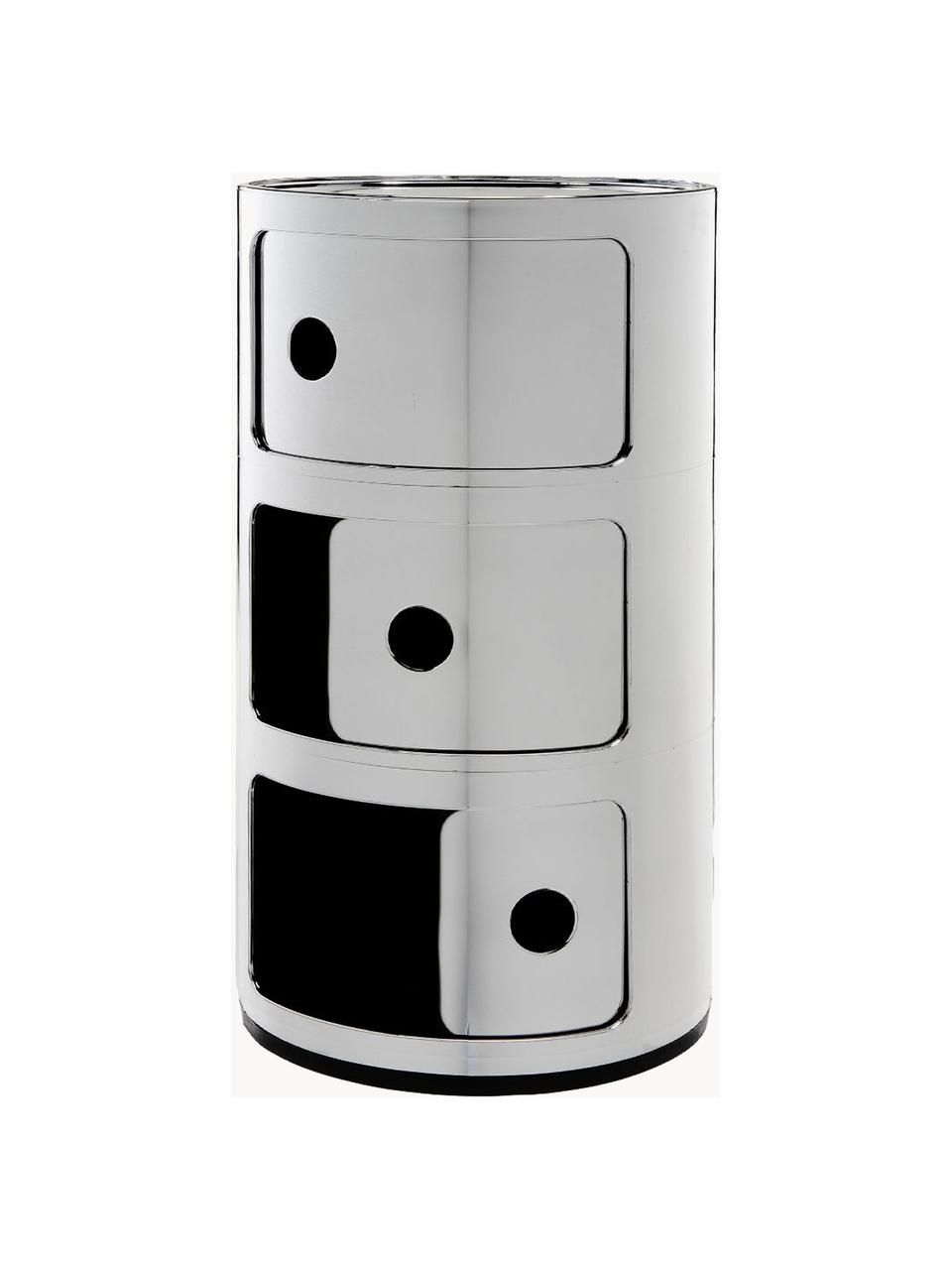 Design Container Componibili, 3 Elemente, Kunststoff (ABS), lackiert, Greenguard-zertifiziert, Chromfarben, glänzend, Ø 32 x H 59 cm
