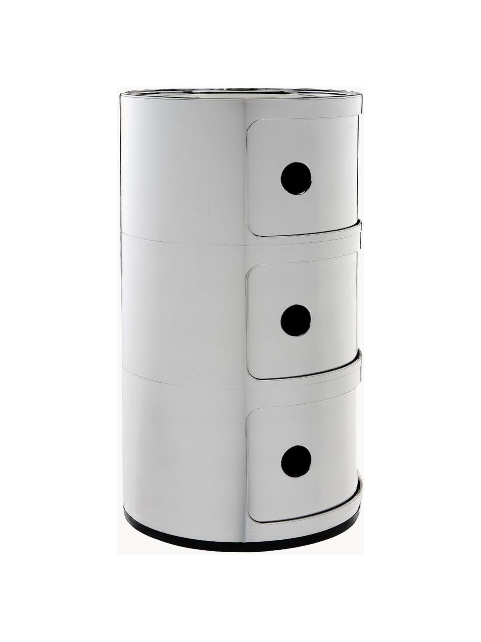 Designový odkládací stolek Componibili, Umělá hmota, chromovaná, Stříbrná, Ø 32 cm, V 59 cm