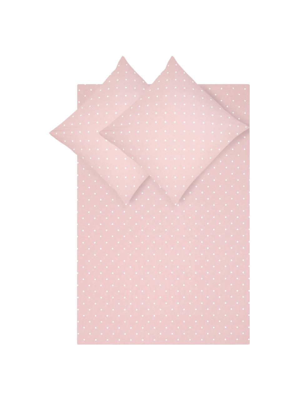 Pościel z bawełny renforcé Dotty, Blady różowy, biały, 240 x 220 cm