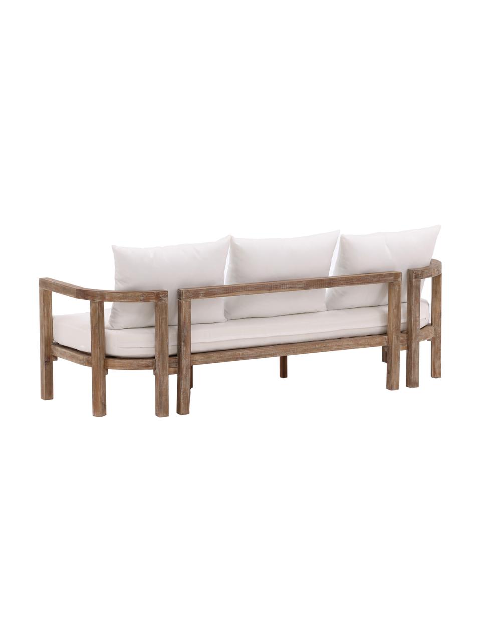 Divanetto da giardino 3 posti in legno di acacia Erica, Struttura: legno di acacia oliato, Superficie: tessuto (100% poliestere), Bianco crema, legno di acacia, Larg. 180 x Alt. 60 cm