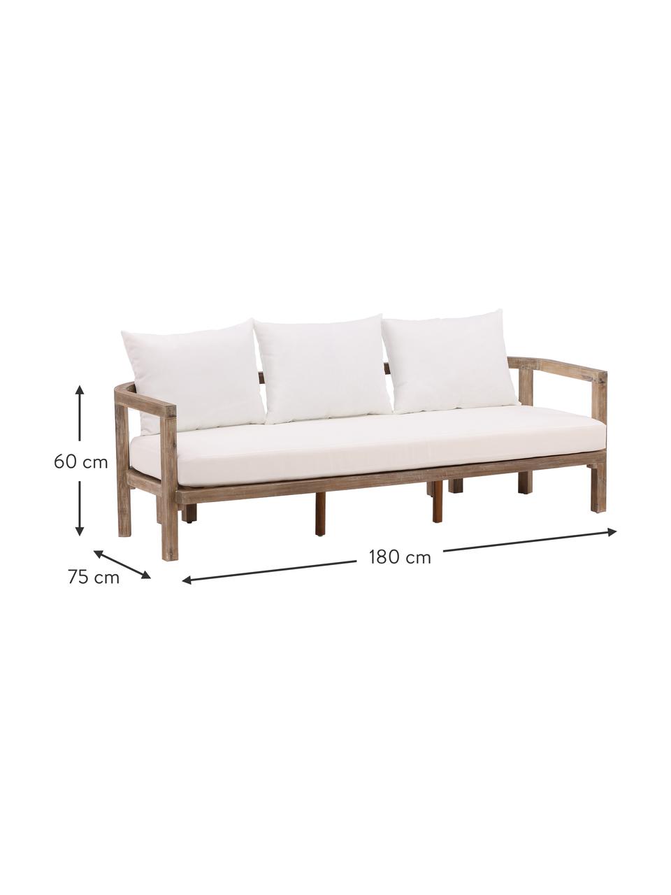 Canapé de jardin 3 places en bois d'acacia Erica, Blanc crème, bois d'acacia, larg. 180 x haut. 60 cm