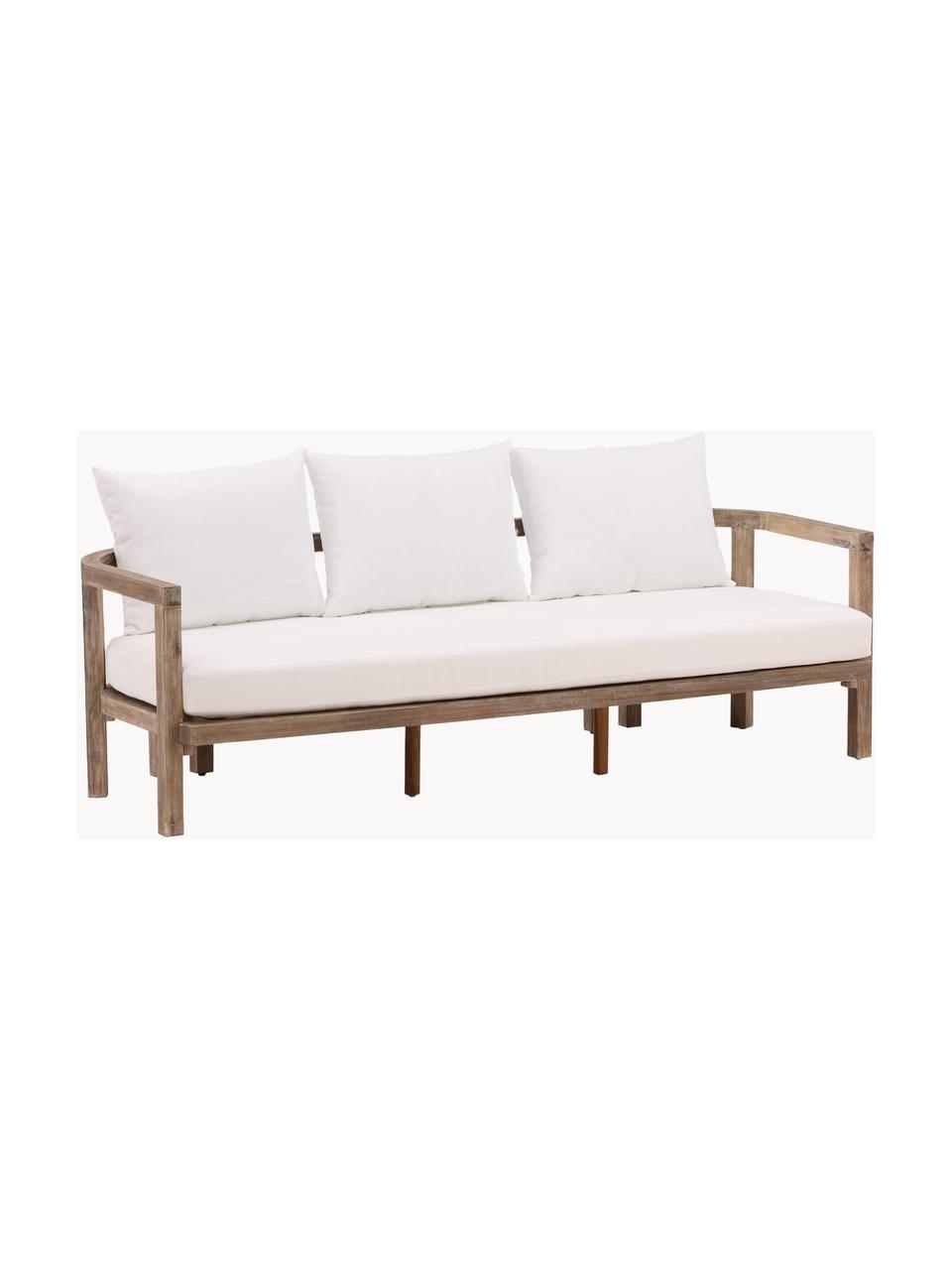 Garten-Loungesofa (3-Sitzer) Erica aus Akazienholz, Gestell: Akazienholz, geölt, Webstoff Cremeweiss, Akazienholz, B 180 x H 60 cm