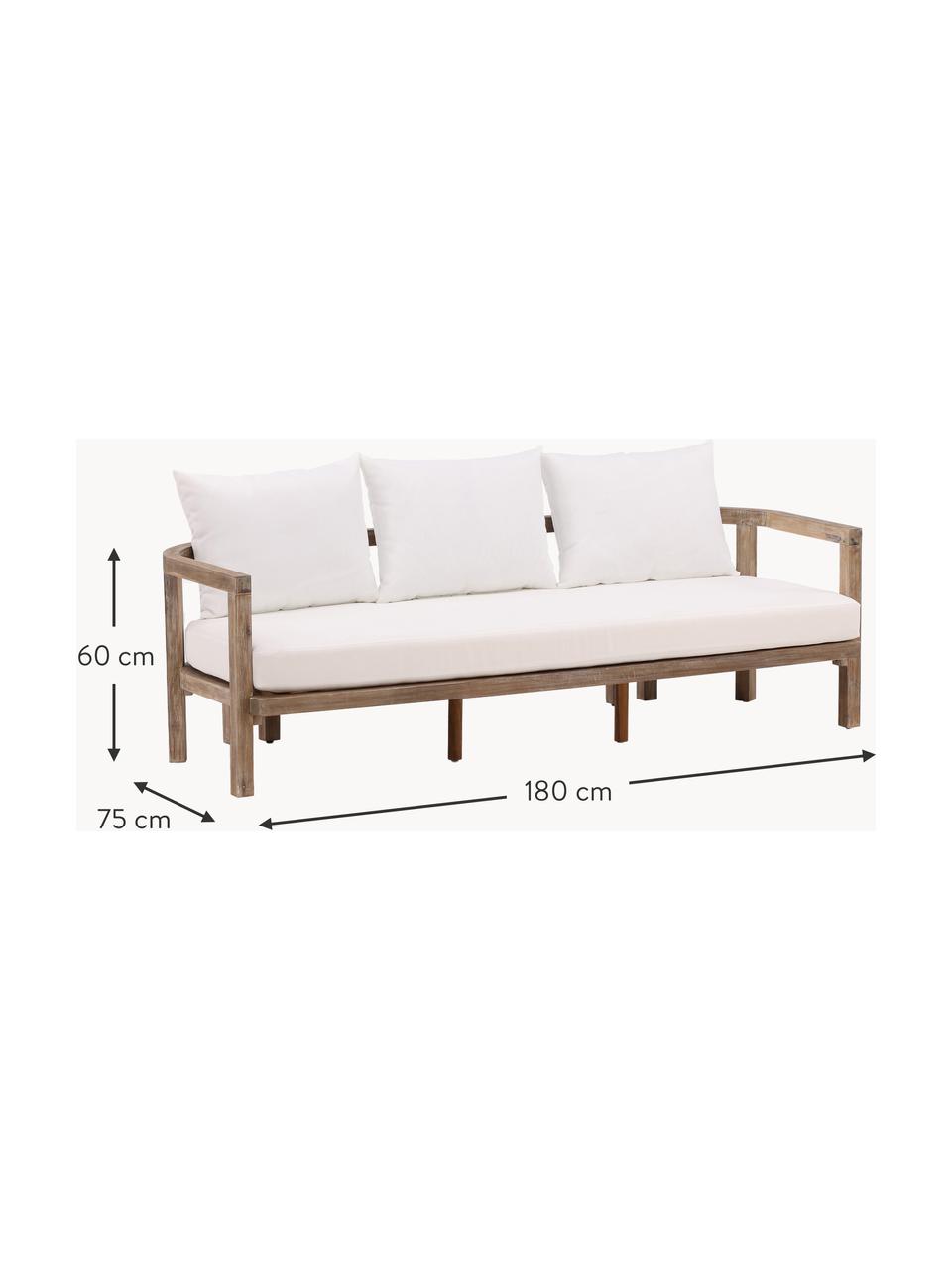 Divanetto da giardino 3 posti in legno di acacia Erica, Struttura: legno di acacia oliato, Superficie: tessuto (100% poliestere), Tessuto bianco crema, legno di acacia, Larg. 180 x Alt. 60 cm