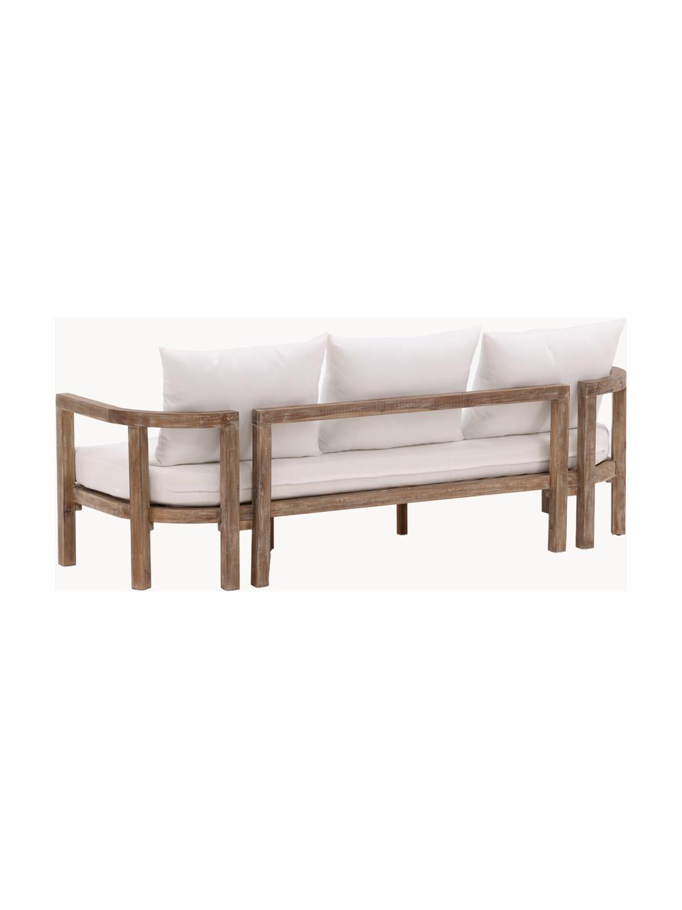 Garten-Loungesofa (3-Sitzer) Erica aus Akazienholz, Gestell: Akazienholz, geölt, Webstoff Cremeweiß, Akazienholz, B 180 x H 60 cm