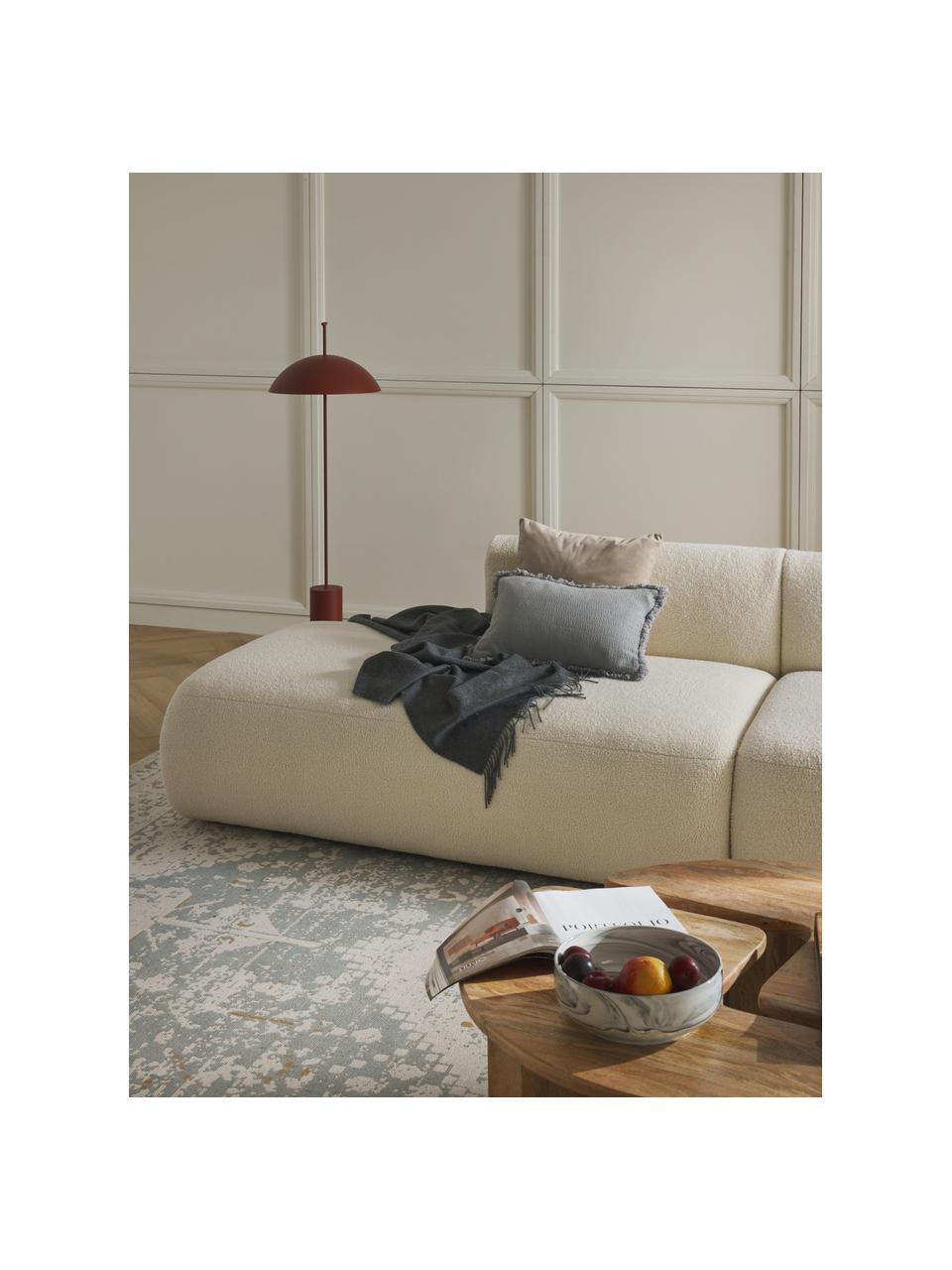 Pouf componibile in teddy Sofia, Rivestimento: teddy (100% polipropilene, Struttura: legno di abete rosso, tru, Piedini: plastica Il materiale uti, Teddy bianco latte, Larg. 159 x Prof. 103 cm, schienale a sinistra