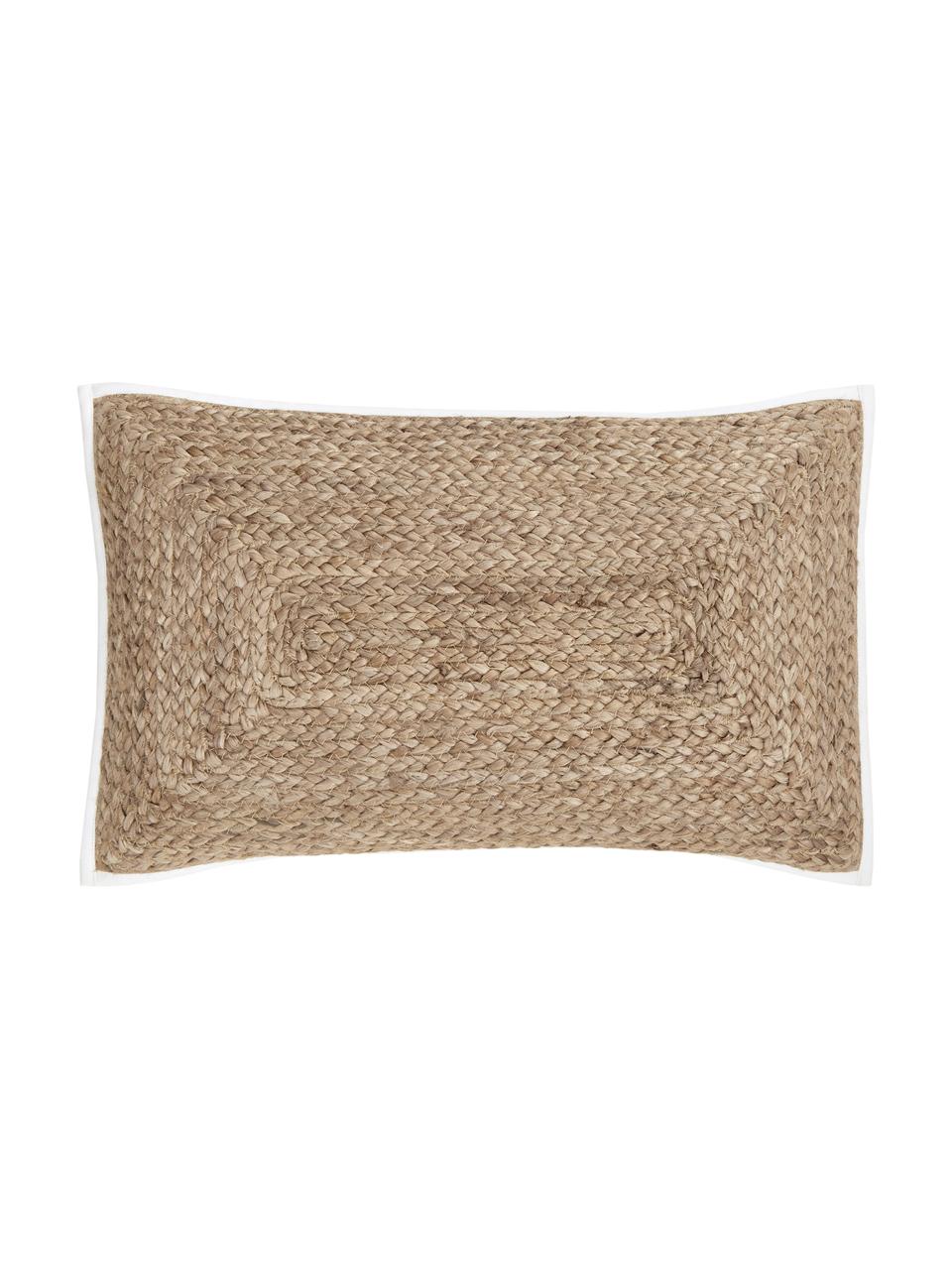 Housse de coussin rectangulaire en jute Justina, Beige, blanc, larg. 30 x long. 50 cm