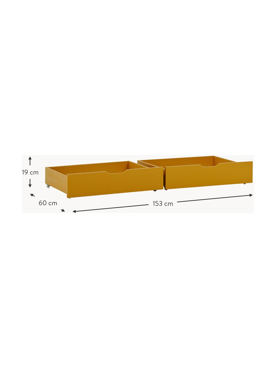 Zásuvky pod postel Eco Comfort, 2 ks, Dřevovláknitá deska střední hustoty (MDF), certifikace FSC, Dřevo, lakované okrově žlutou, Š 153 cm, H 60 cm