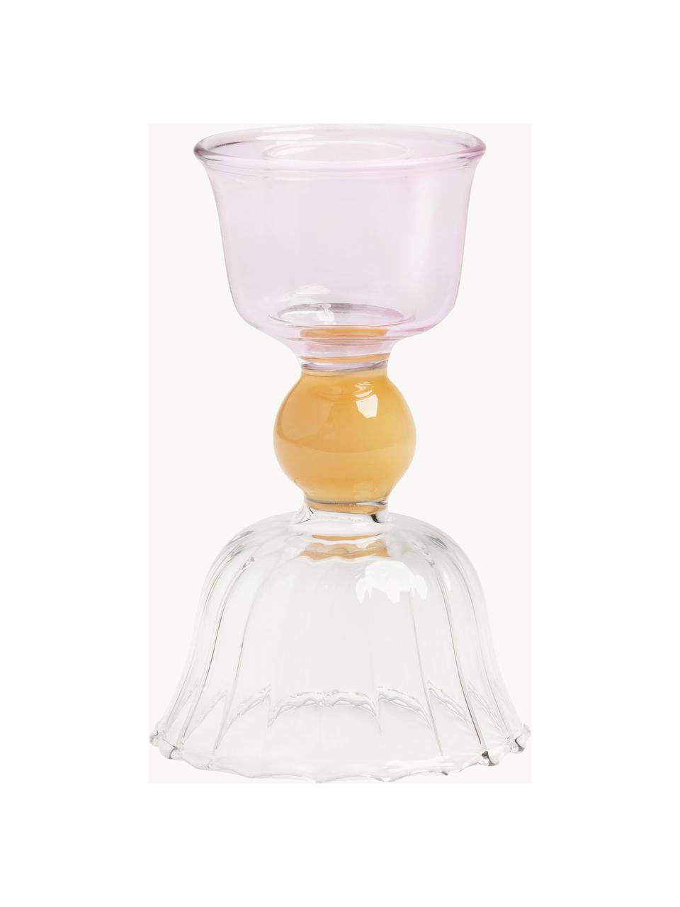 Bougeoir en verre borosilicate Perle, Verre borosilicate, Transparent, orange, rose pâle, Ø 6 x haut. 10 cm