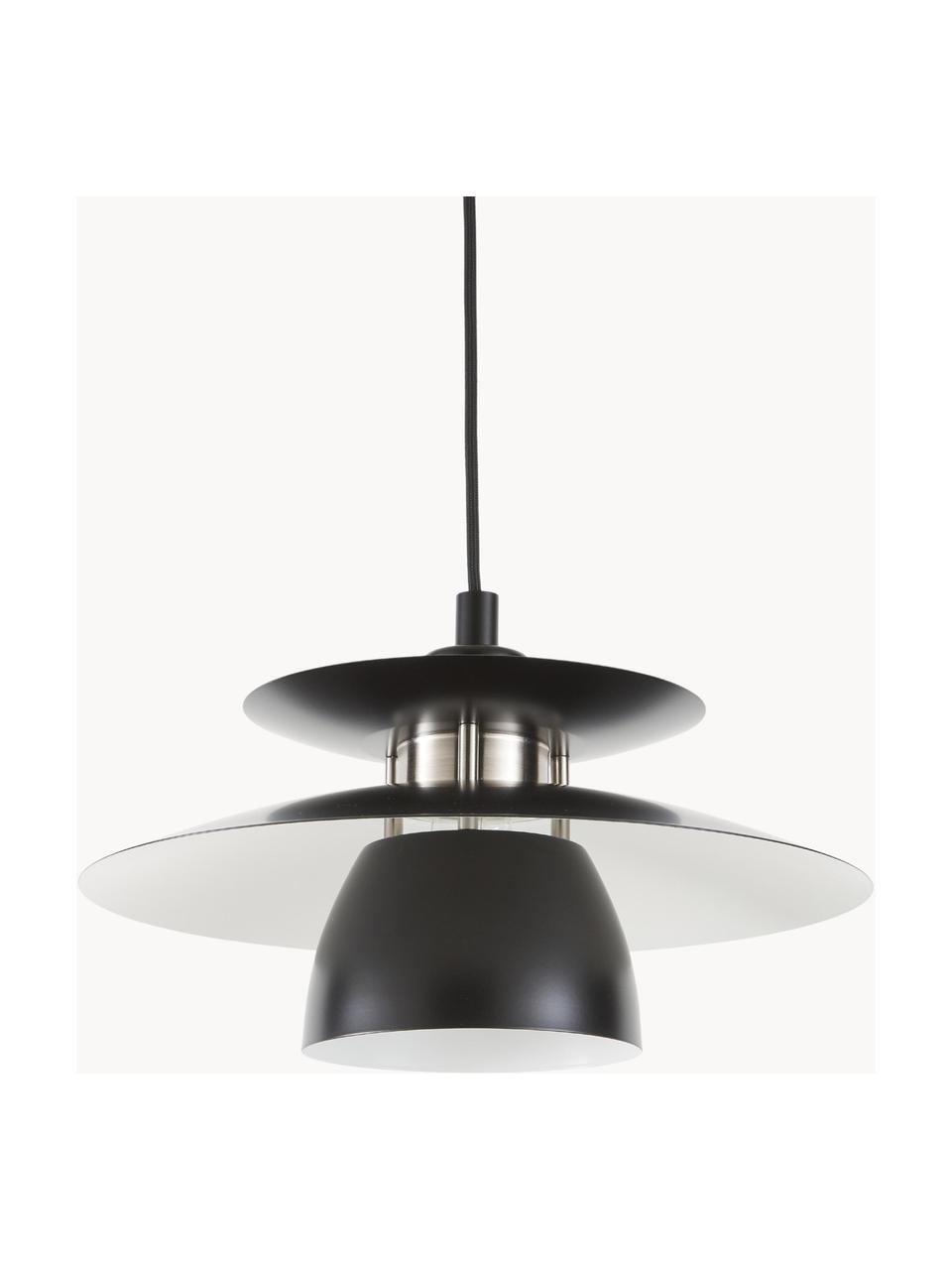 Kleine hanglamp Brenda, Lampenkap: gelakt metaal, Decoratie: metaal, Zwart, zilverkleurig, wit, Ø 32 x H 19 cm