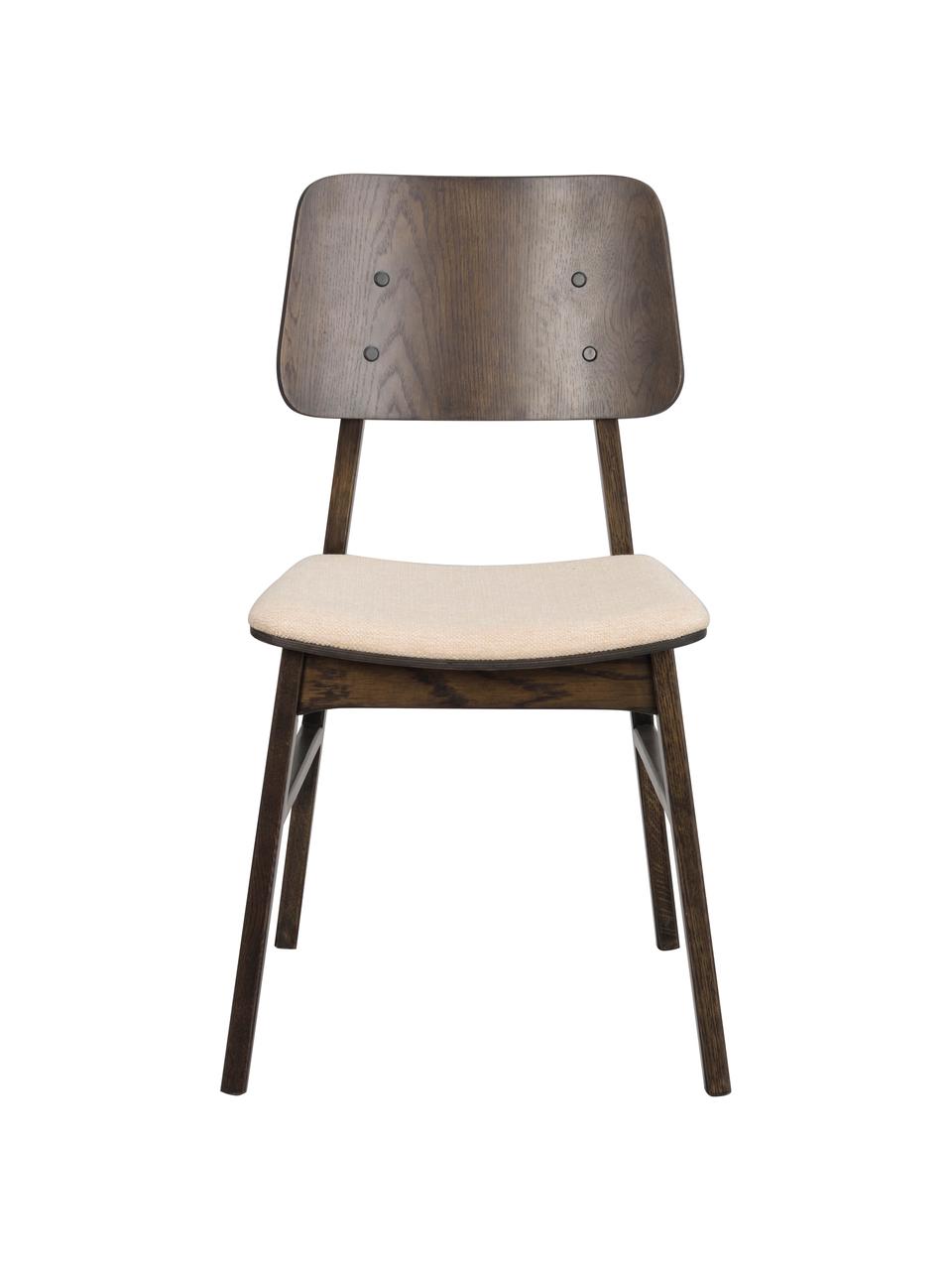 Houten stoelen Nagano met gestoffeerde zitting, 2 stuks, Bekleding: 100 % polypropyleen, Eikenhout, bruin gelakt, geweven stof beige, B 50 x D 51 cm