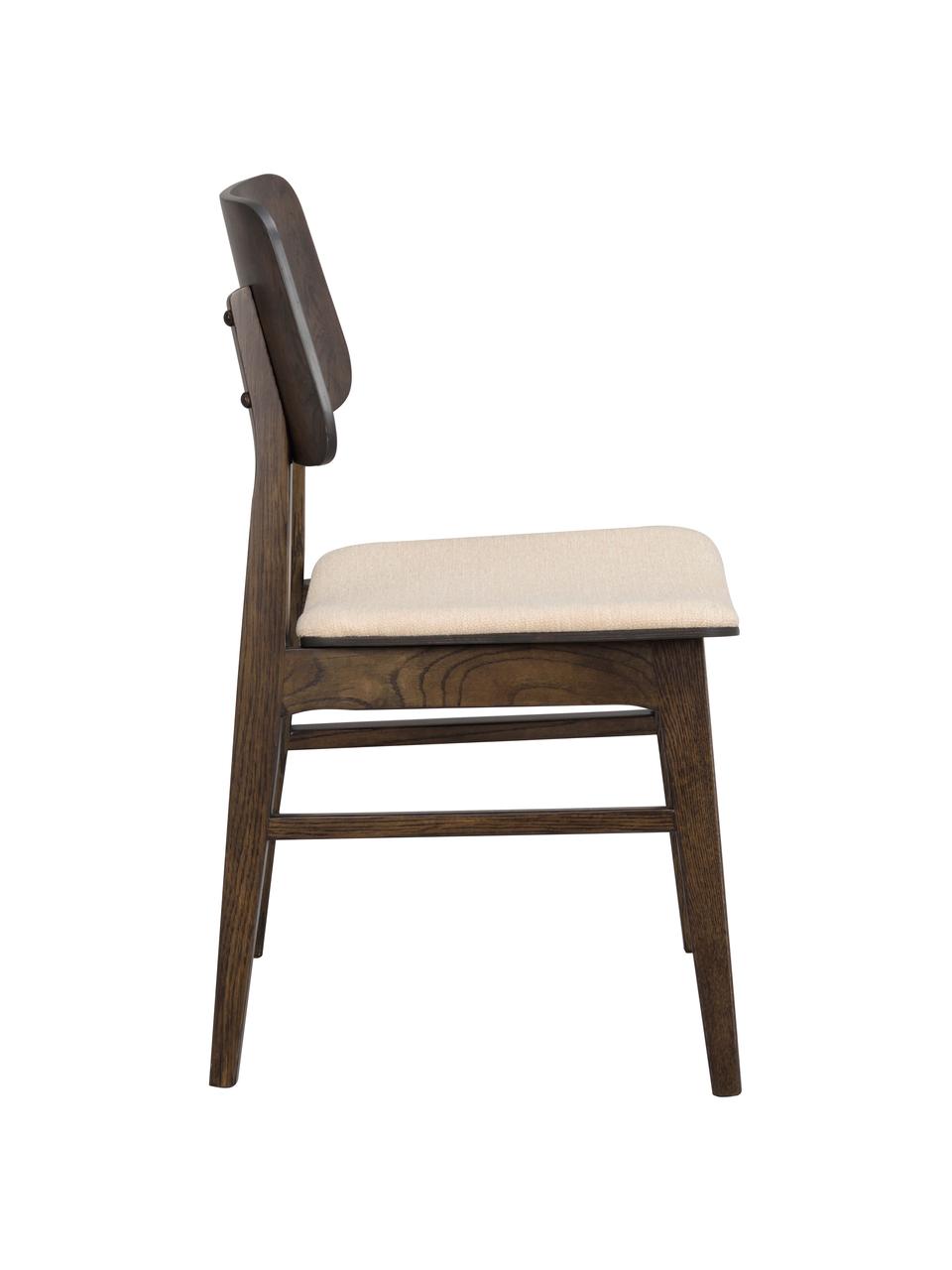 Chaise en bois avec assise rembourrée Nagano, 2 pièces, Tissu beige, bois de chêne foncé, larg. 50 x prof. 51 cm