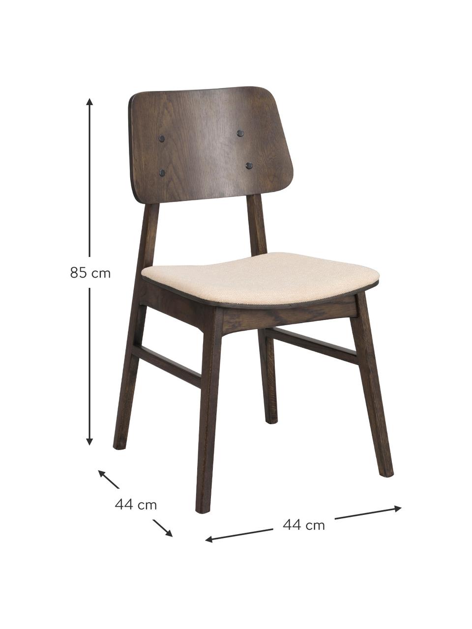 Krzesło z drewna z tapicerowanym siedziskiem Nagano, 2 szt., Tapicerka: 100% polipropylen Dzięki , Ciemny brązowy, beżowy, S 50 x G 51 cm