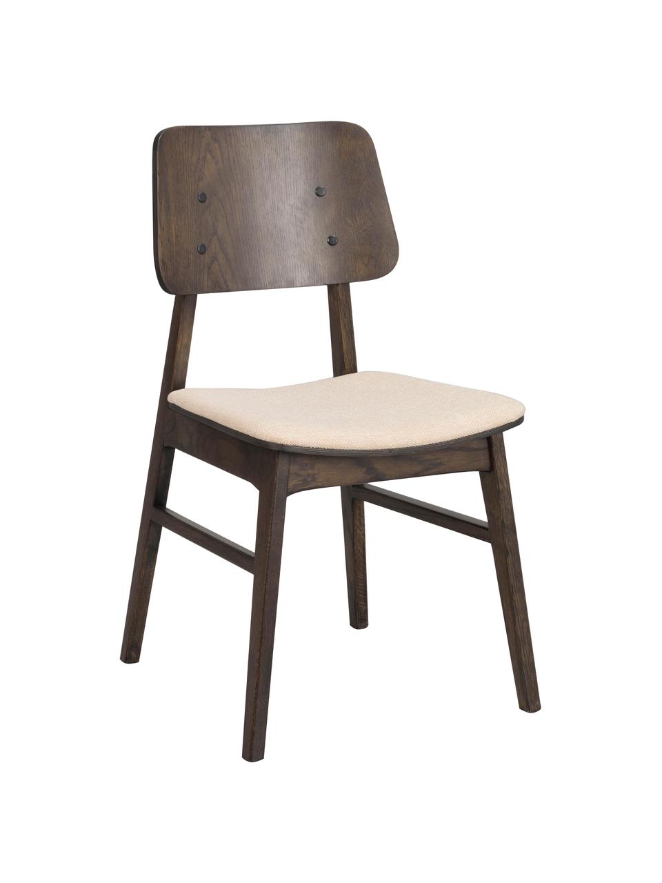 Dřevěné židle s čalouněnou sedací částí Nagano, 2 ks, Béžová, tmavé dubové dřevo, Š 50 cm, H 51 cm